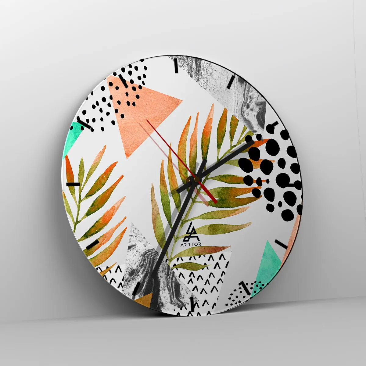 Nástěnné hodiny - Dekorace s palmovým listem - 40x40 cm