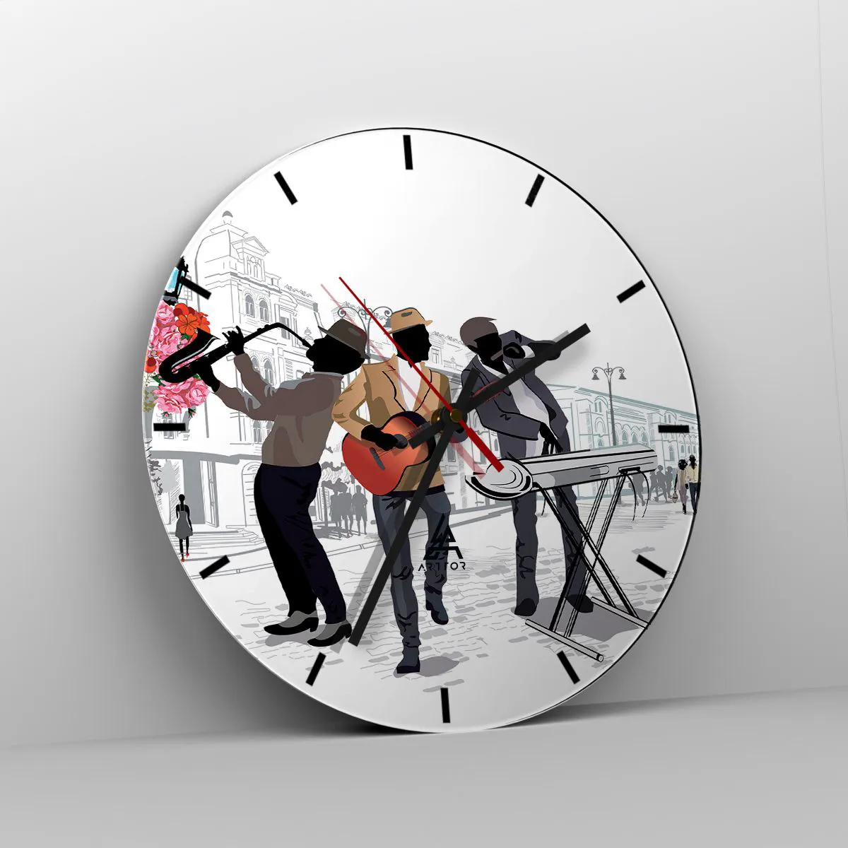 Wall clock - Clock on glass - Street Music - 40x40 cm