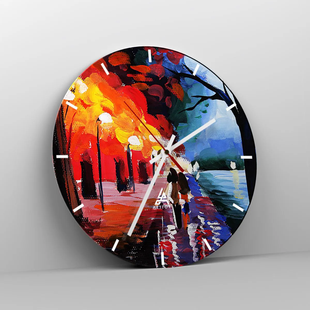 Väggklocka - Klocka på glas - Brinnande höst i parken - 40x40 cm