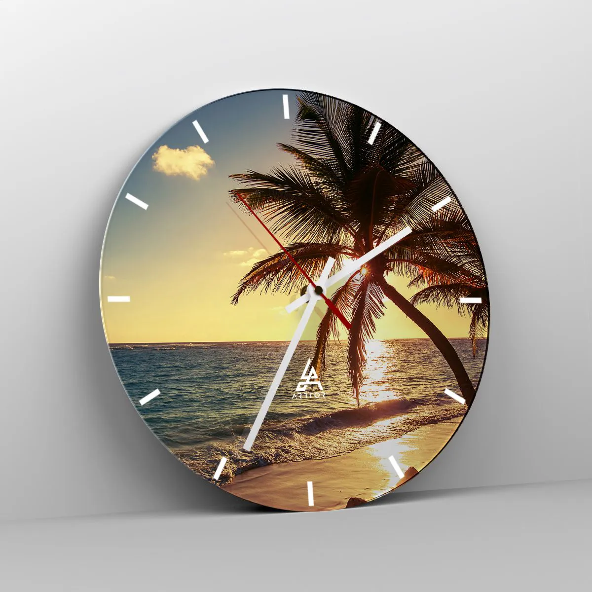 Väggklocka - Klocka på glas - Sommar under palmträden - 40x40 cm