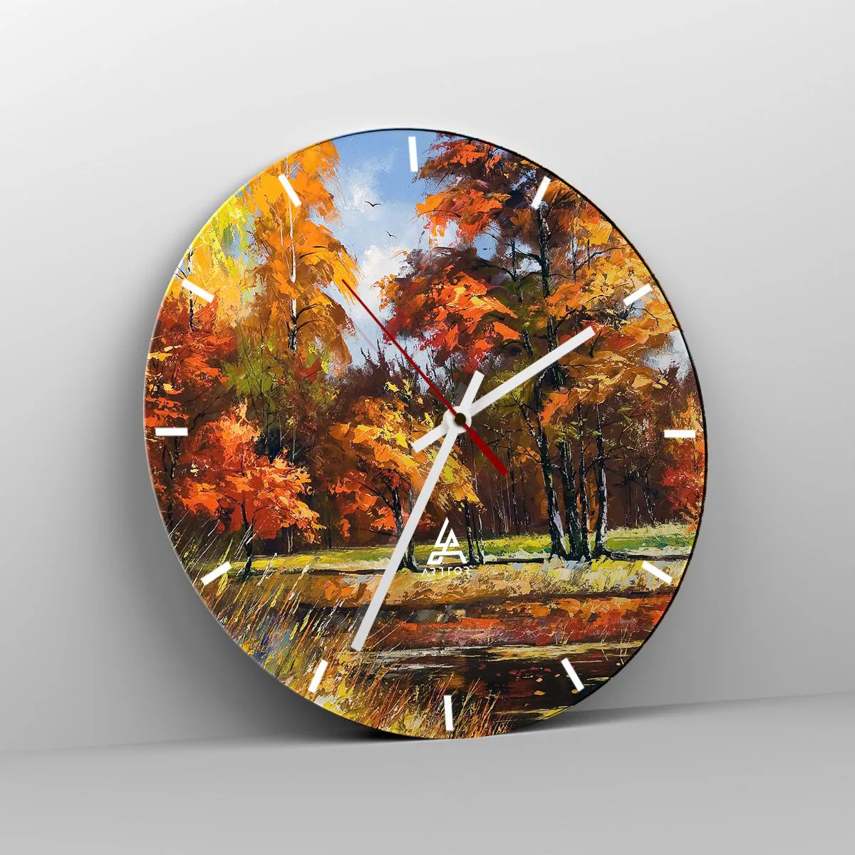 Nástěnné hodiny - Krajinka ve zlaté a hnědé - 40x40 cm