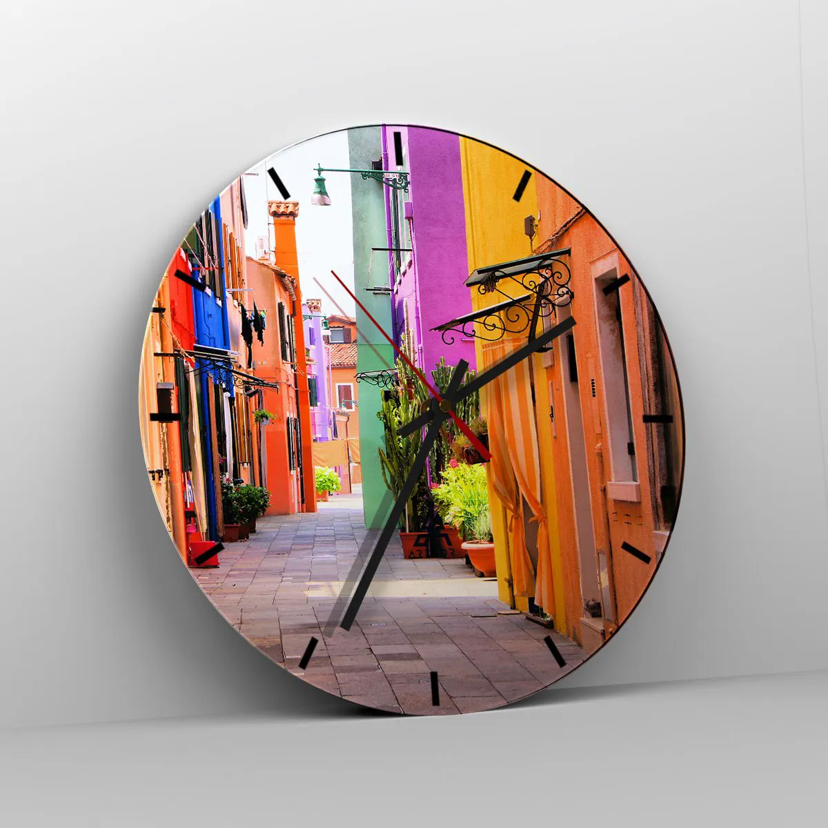 Wanduhr - Glasuhr - Regenbogengasse - 40x40 cm