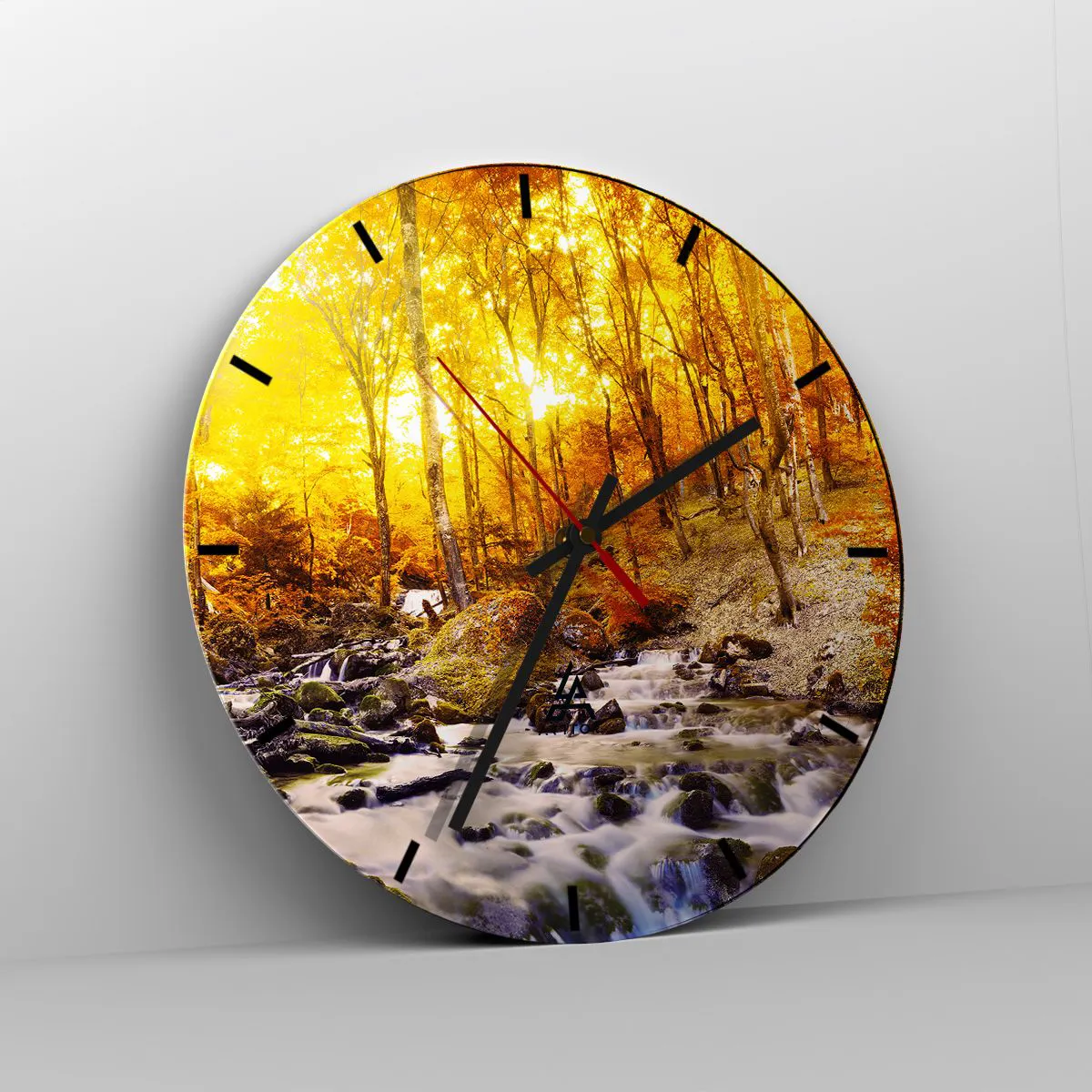 Ceas de perete - Ceas pe sticlă - Pietre montate în aur și platină - 40x40 cm