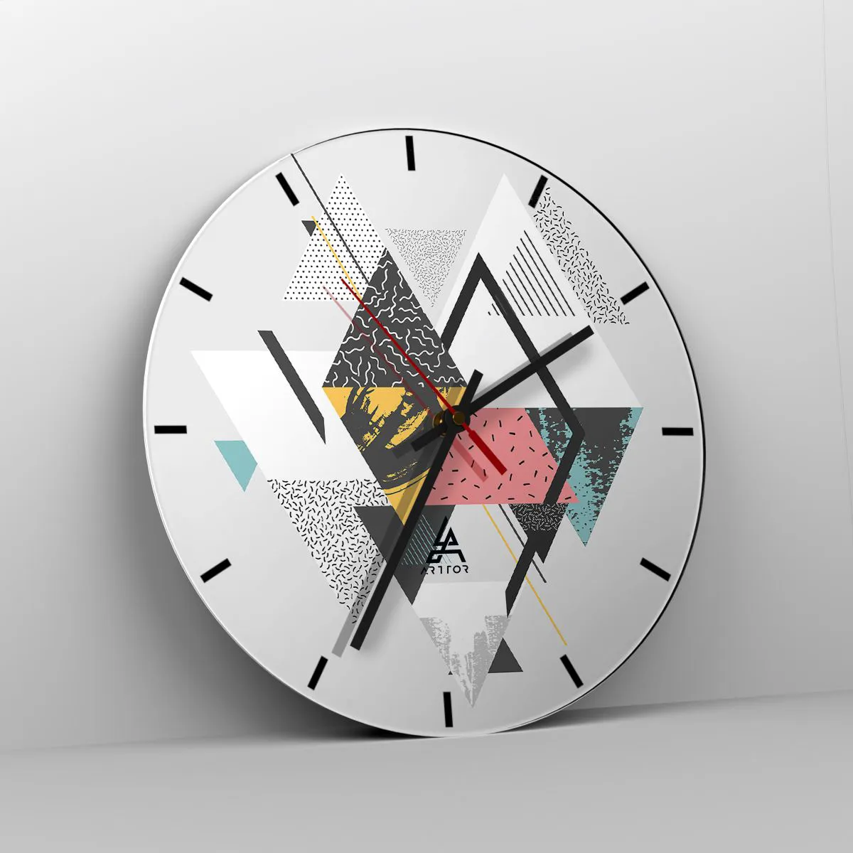 Relógio de parede - Relógio em vidro - Variações do triângulo e losango - 40x40 cm
