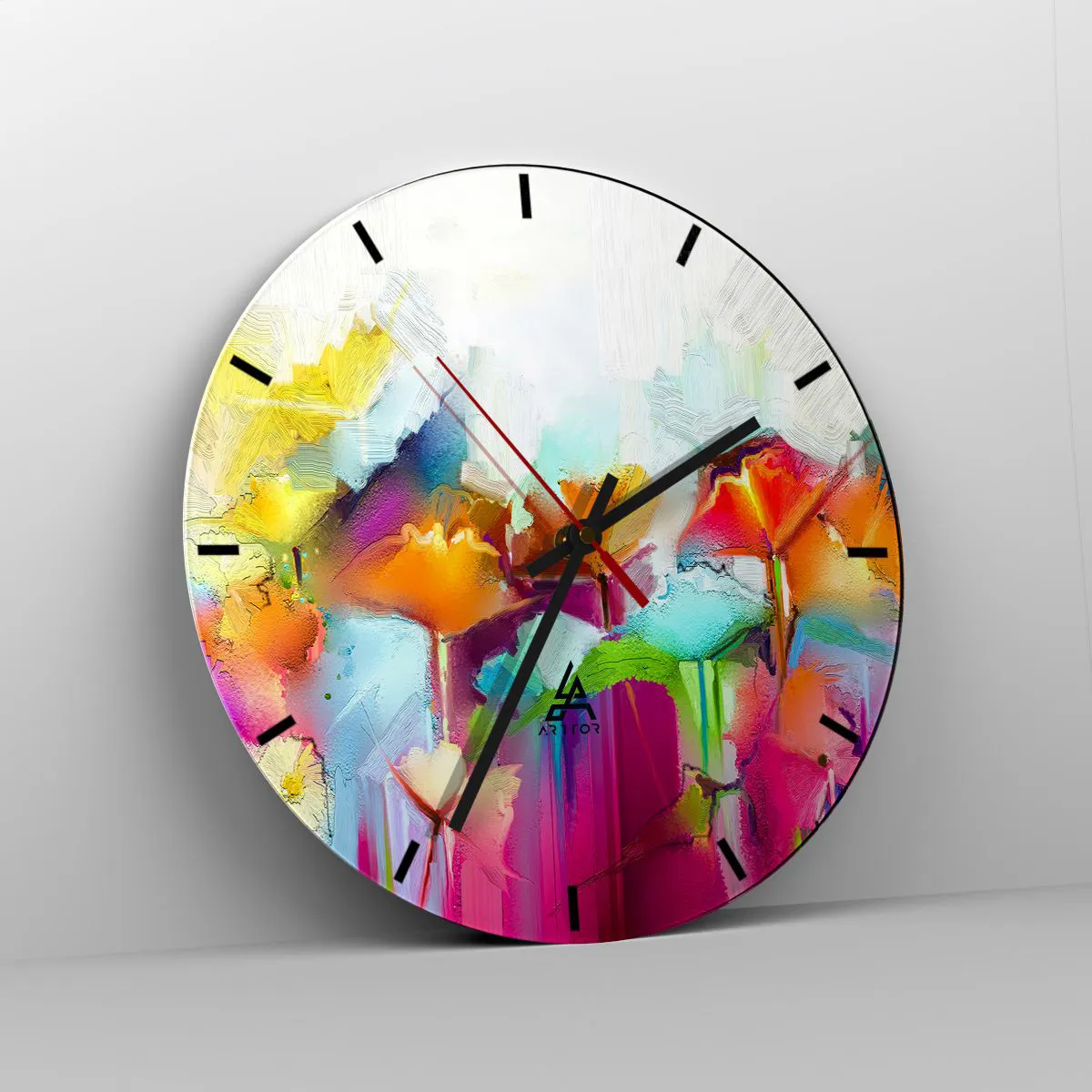 Wanduhr - Glasuhr - Der Regenbogen ist aufgeblüht - 40x40 cm