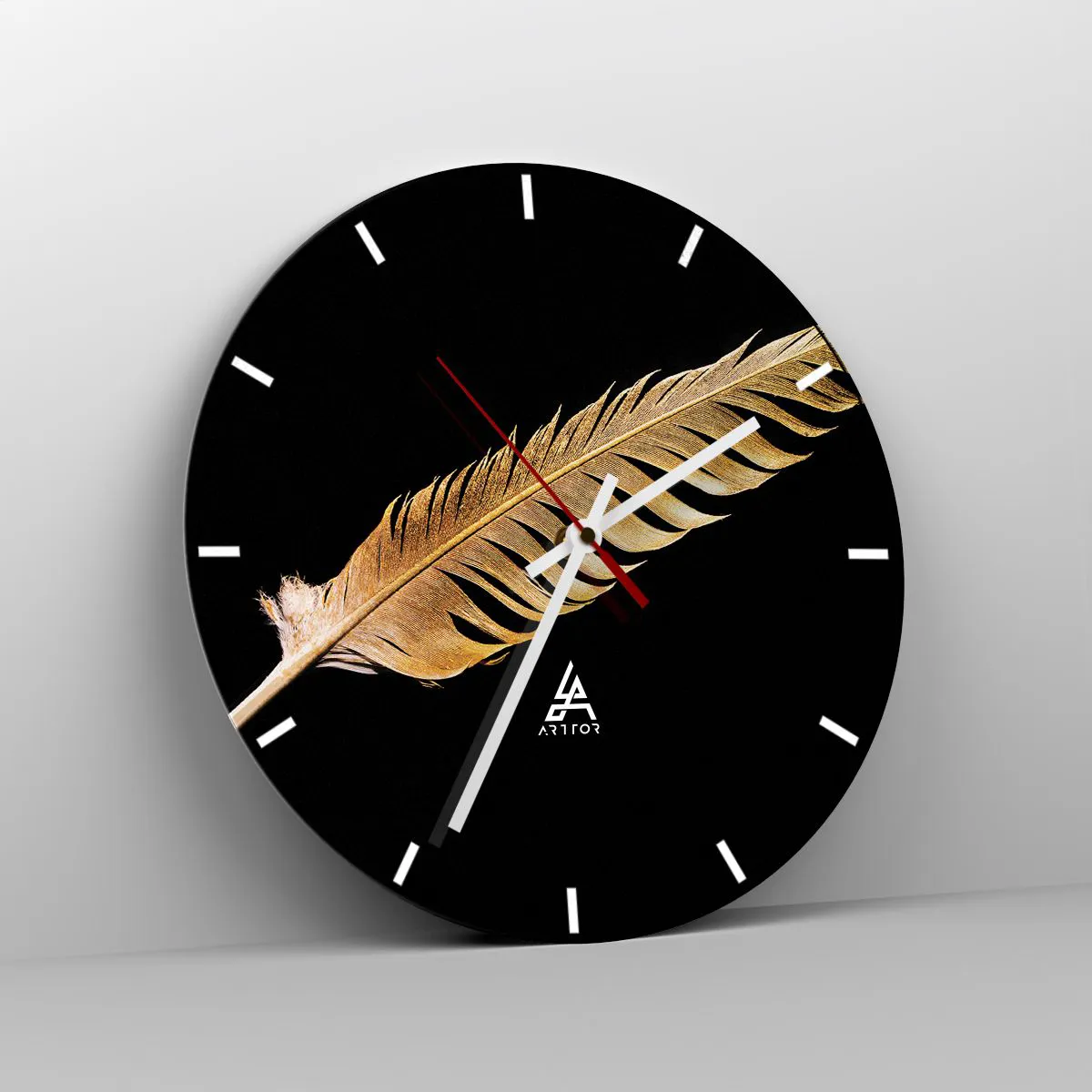 Ceas de perete - Ceas pe sticlă - Pană aurie perfectă - 40x40 cm