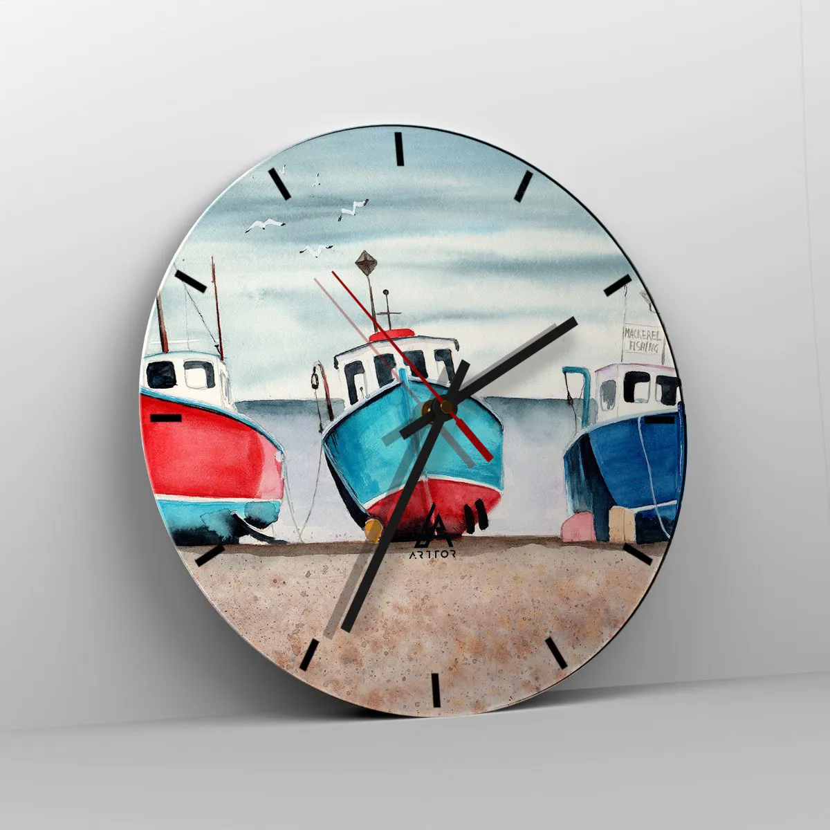 Wanduhr - Glasuhr - Bereit zum Fang - 40x40 cm