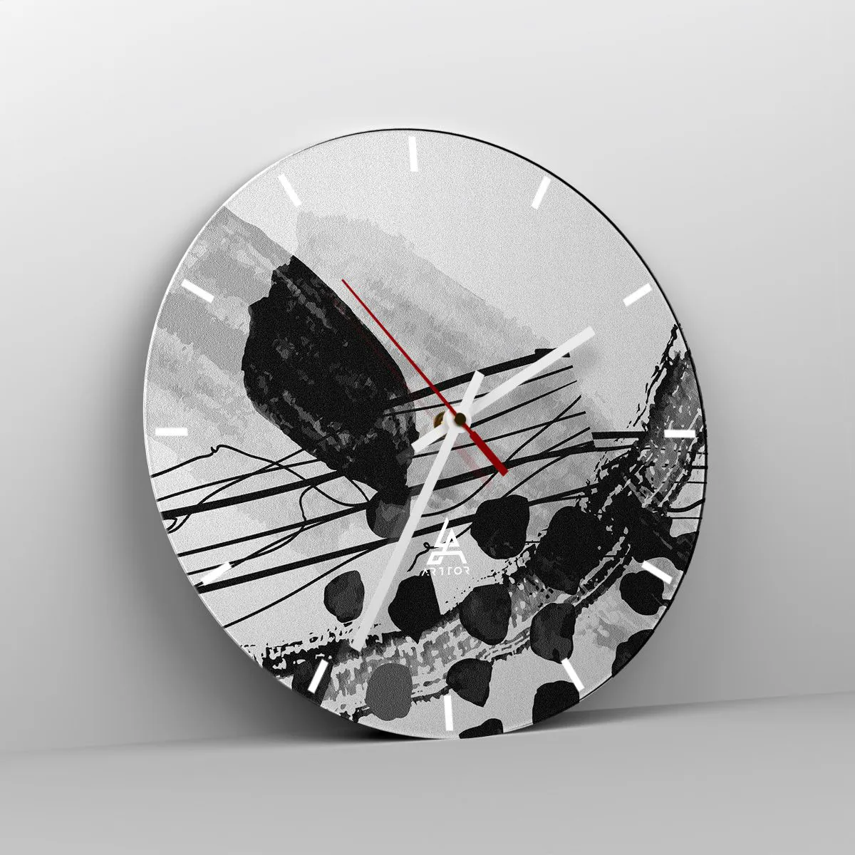 Wanduhr - Glasuhr - Organische Schwarz-Weiß-Abstraktion - 40x40 cm