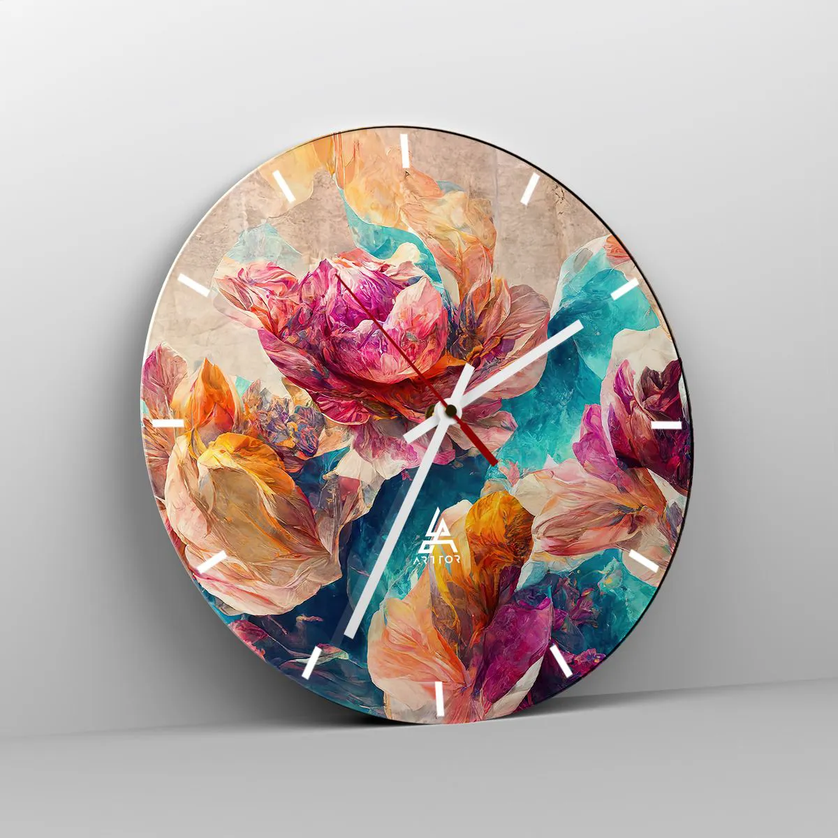 Ceas de perete - Ceas pe sticlă - Splendoarea colorată a buchetului de flori - 40x40 cm