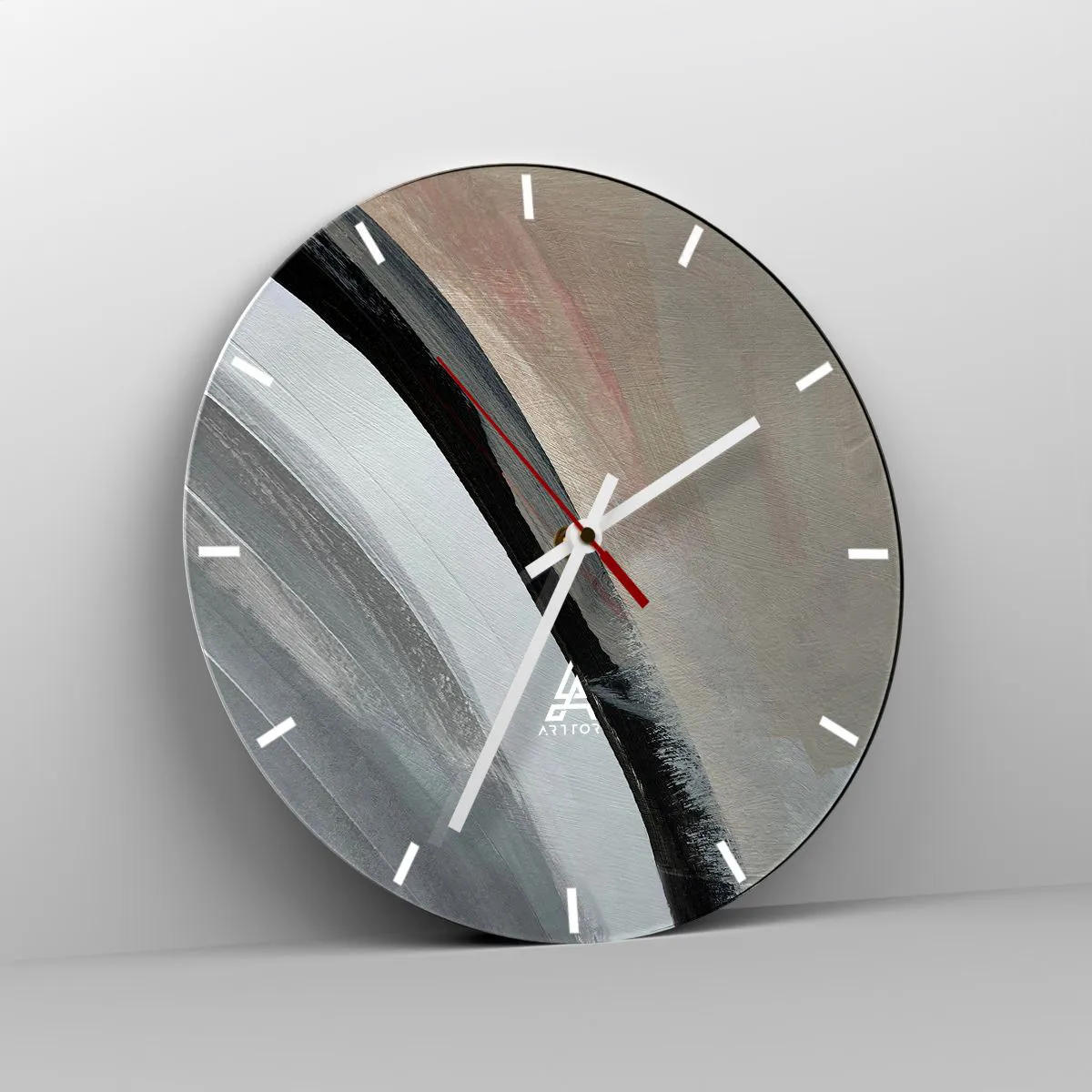 Wanduhr - Glasuhr - Komposition: Bogen aus Schwarz und Grau - 40x40 cm