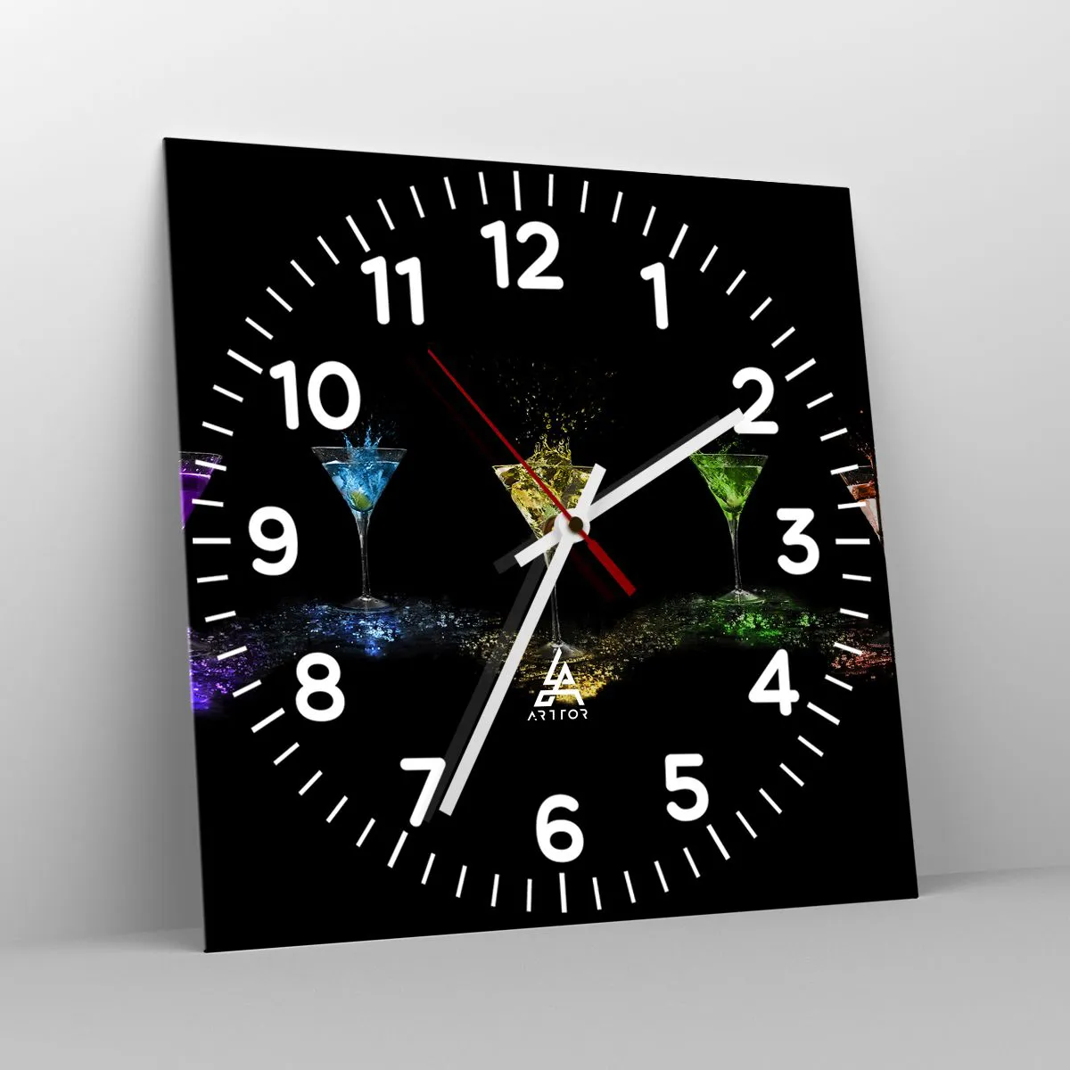 Reloj de pared - Reloj de vidrio - Los colores de la alegría en una copa de cristal - 30x30 cm