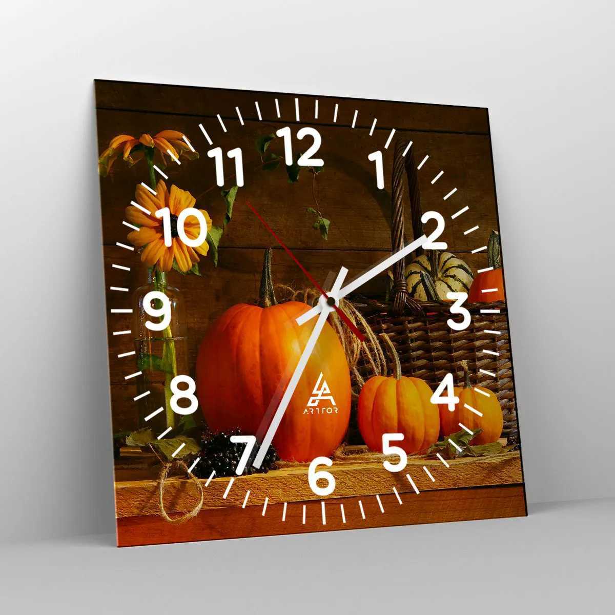 Ceas de perete - Ceas pe sticlă - Compoziție rustică - cadouri de toamnă - 30x30 cm