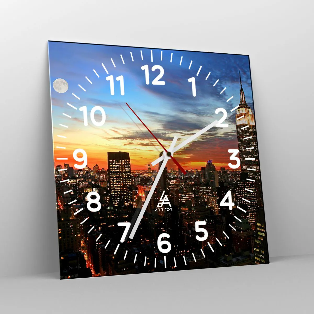 Relógio de parede - Relógio em vidro - Noite Brilhante Americana - 30x30 cm