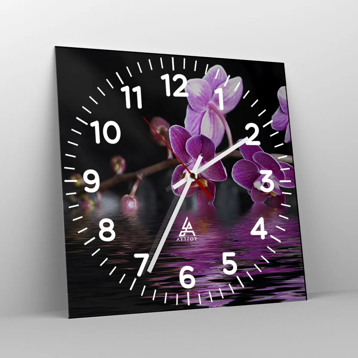 Wall clock - Clock on glass - Lilac Reflection of Beauty - 30x30 cm