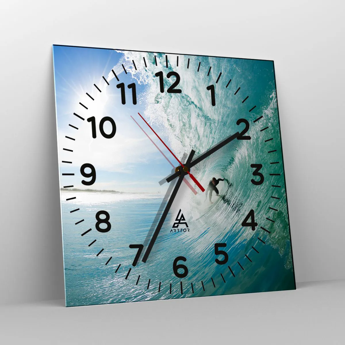 Wall clock - Clock on glass - Riding the Wave - 30x30 cm