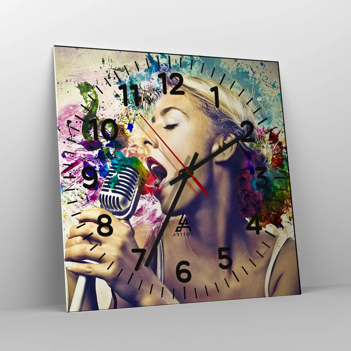 Ceas de perete - Ceas pe sticlă - Pictează lumea cu vocea ta - 30x30 cm