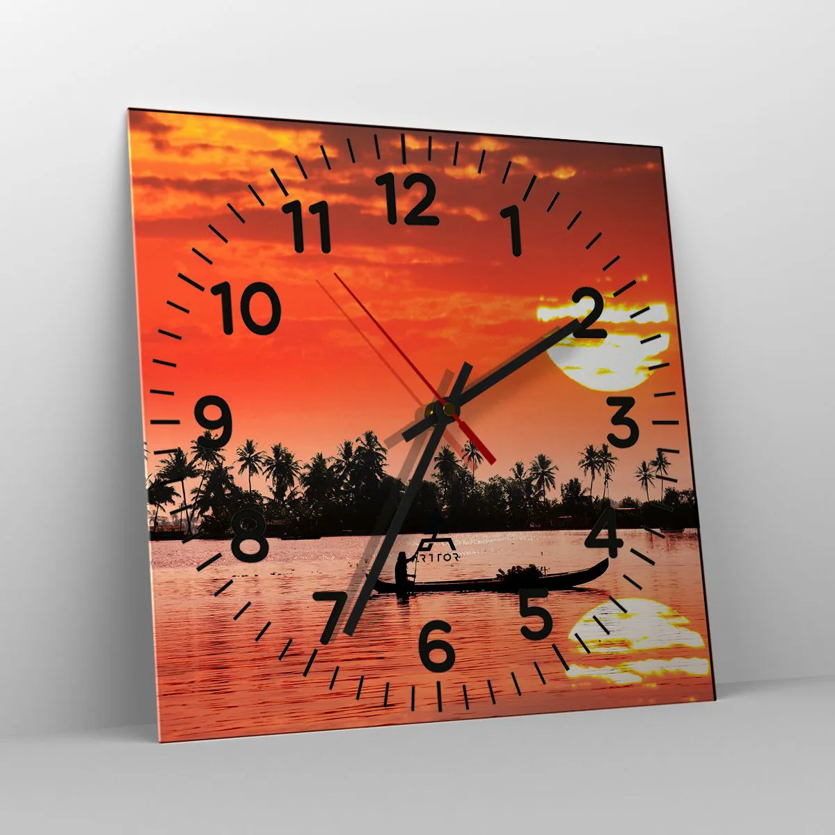 Ceas de perete - Ceas pe sticlă - Liniștea tropicelor la apus de soare - 30x30 cm