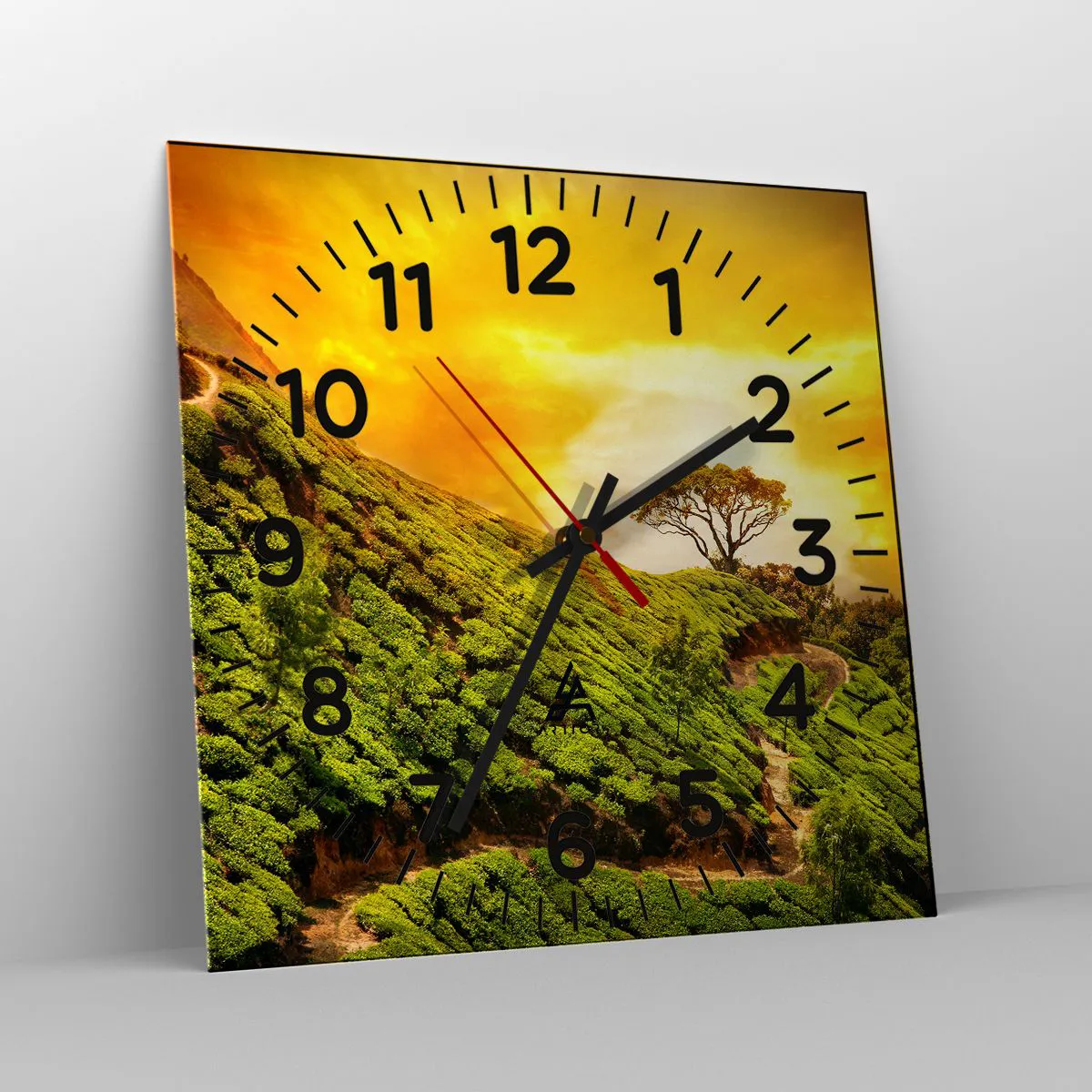 Wanduhr - Glasuhr - Ein gewundener Weg, ein grüner Hang - 30x30 cm