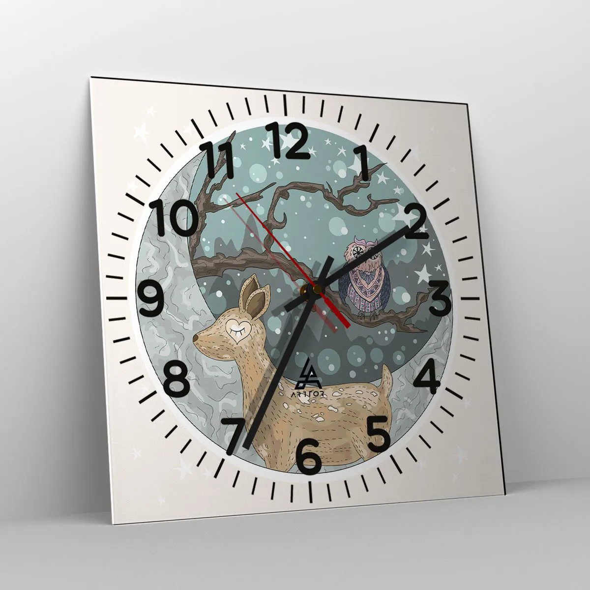 Relógio de parede - Relógio em vidro - Noite na floresta como em um conto de fadas - 30x30 cm