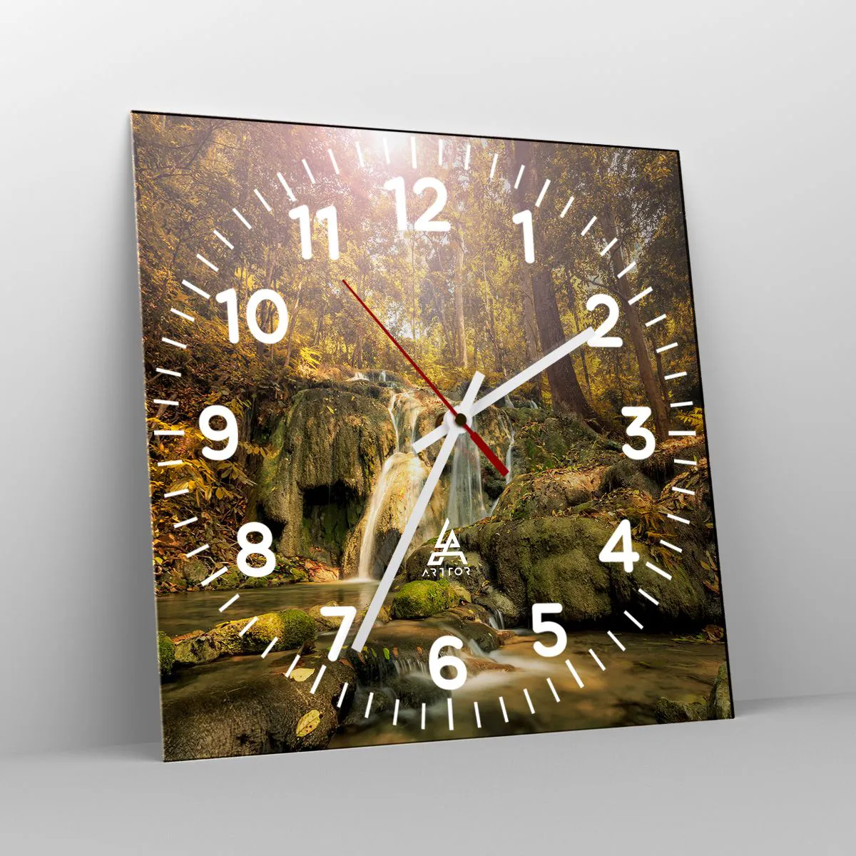 Wanduhr - Glasuhr - Waldkaskade im Grünen - 30x30 cm