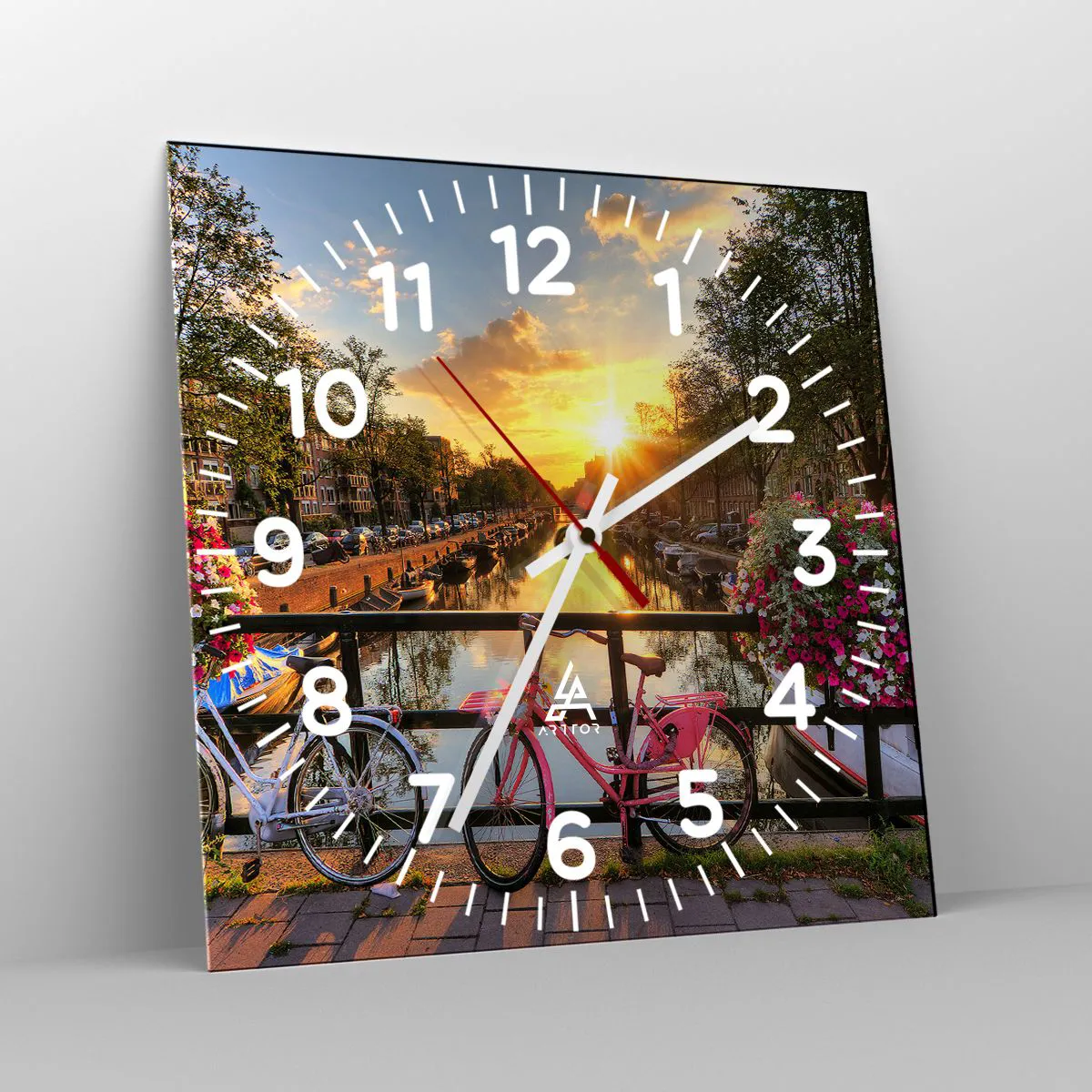 Ceas de perete - Ceas pe sticlă - Dimineața de primăvară în Amsterdam - 30x30 cm