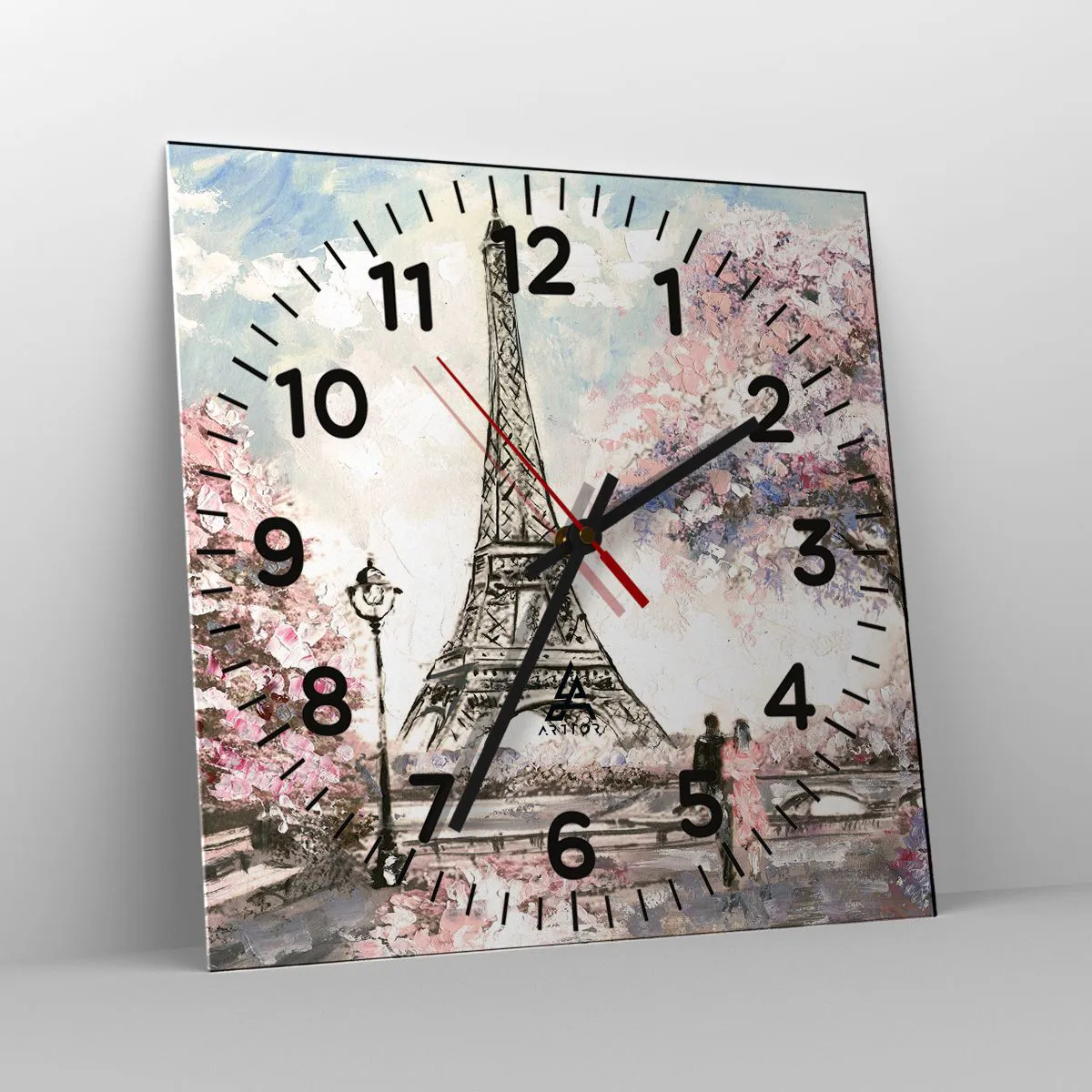 Ceas de perete - Ceas pe sticlă - Plimbare în aprilie la Paris - 30x30 cm