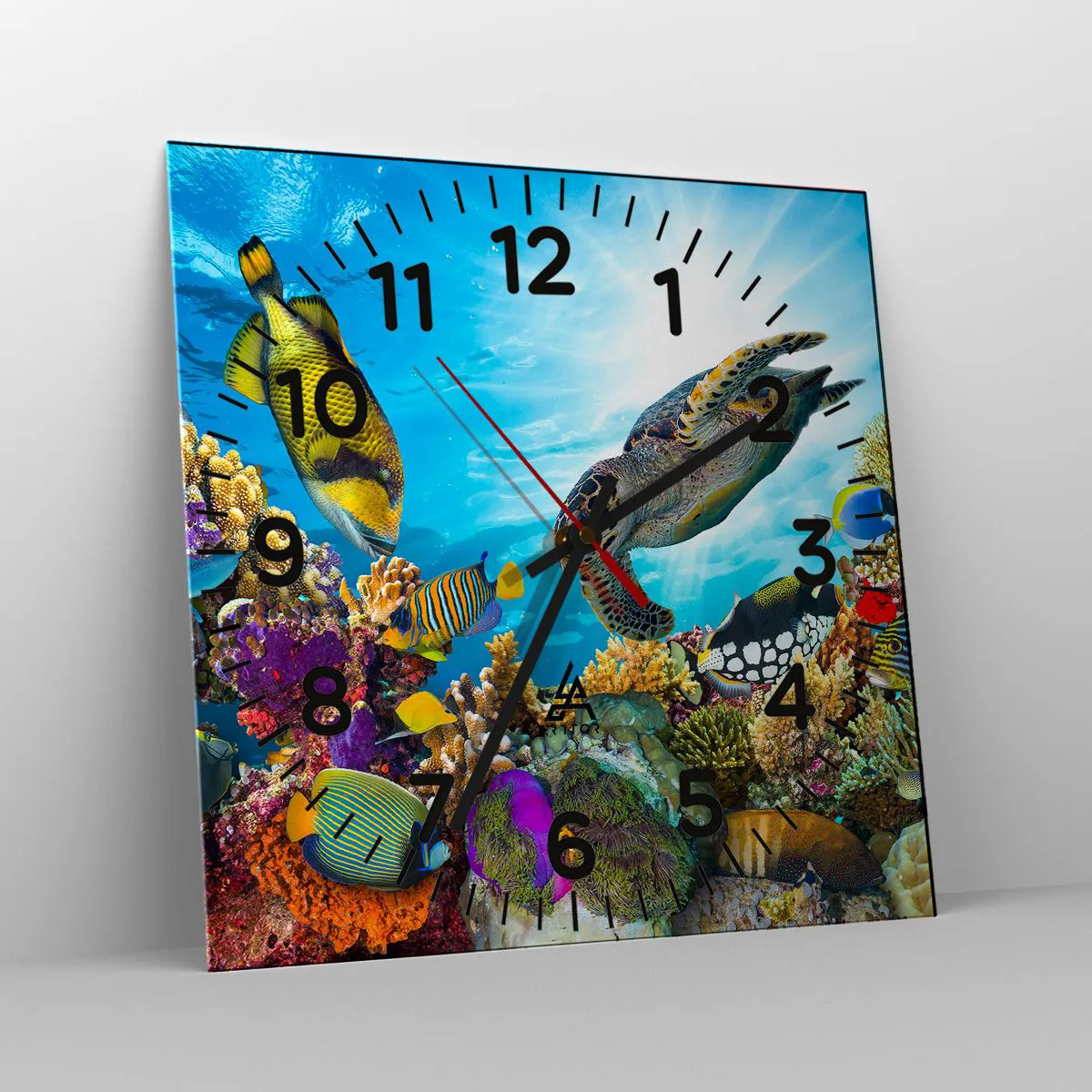 Ceas de perete - Ceas pe sticlă - Promenada de corali - 30x30 cm