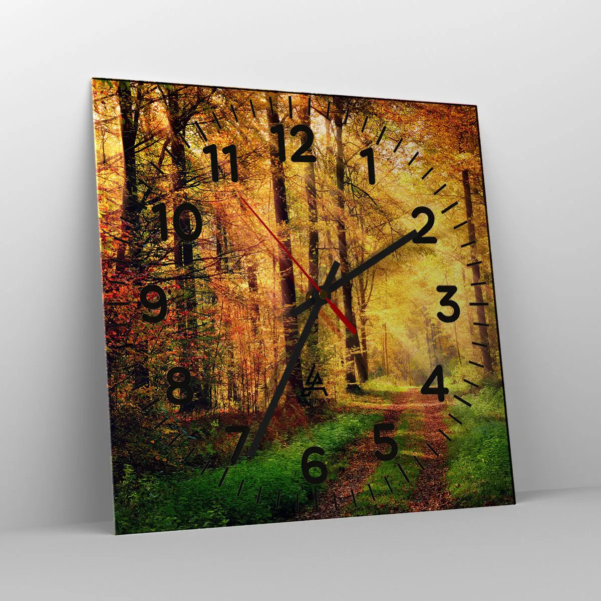 Wall clock - Clock on glass - Forest Golden silence - 30x30 cm