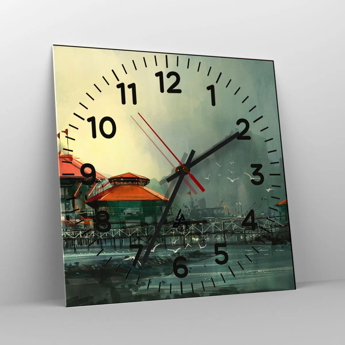 Ceas de perete - Ceas pe sticlă - O zi ploioasă în port - 30x30 cm