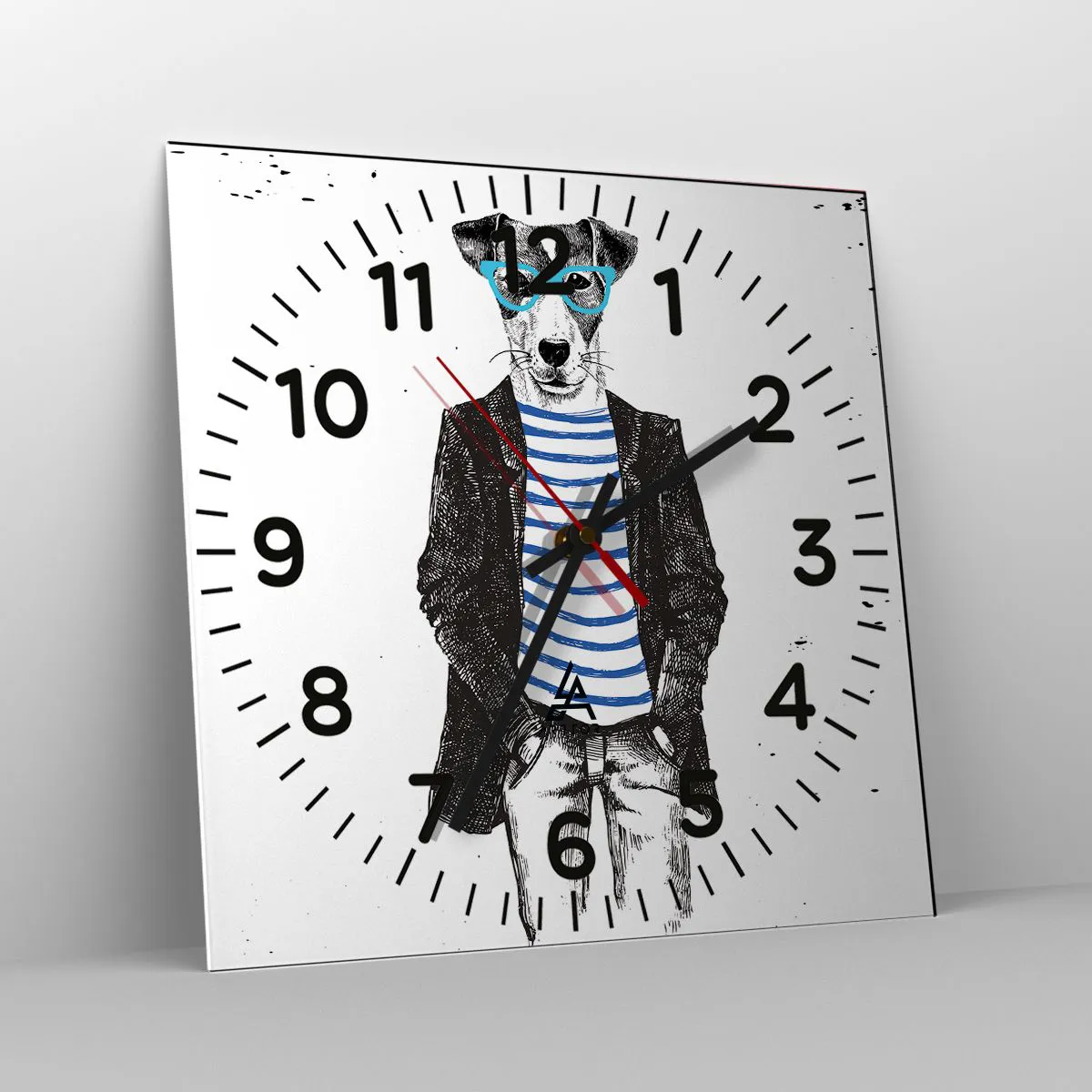 Ceas de perete - Ceas pe sticlă - Câinele în dungi - 30x30 cm
