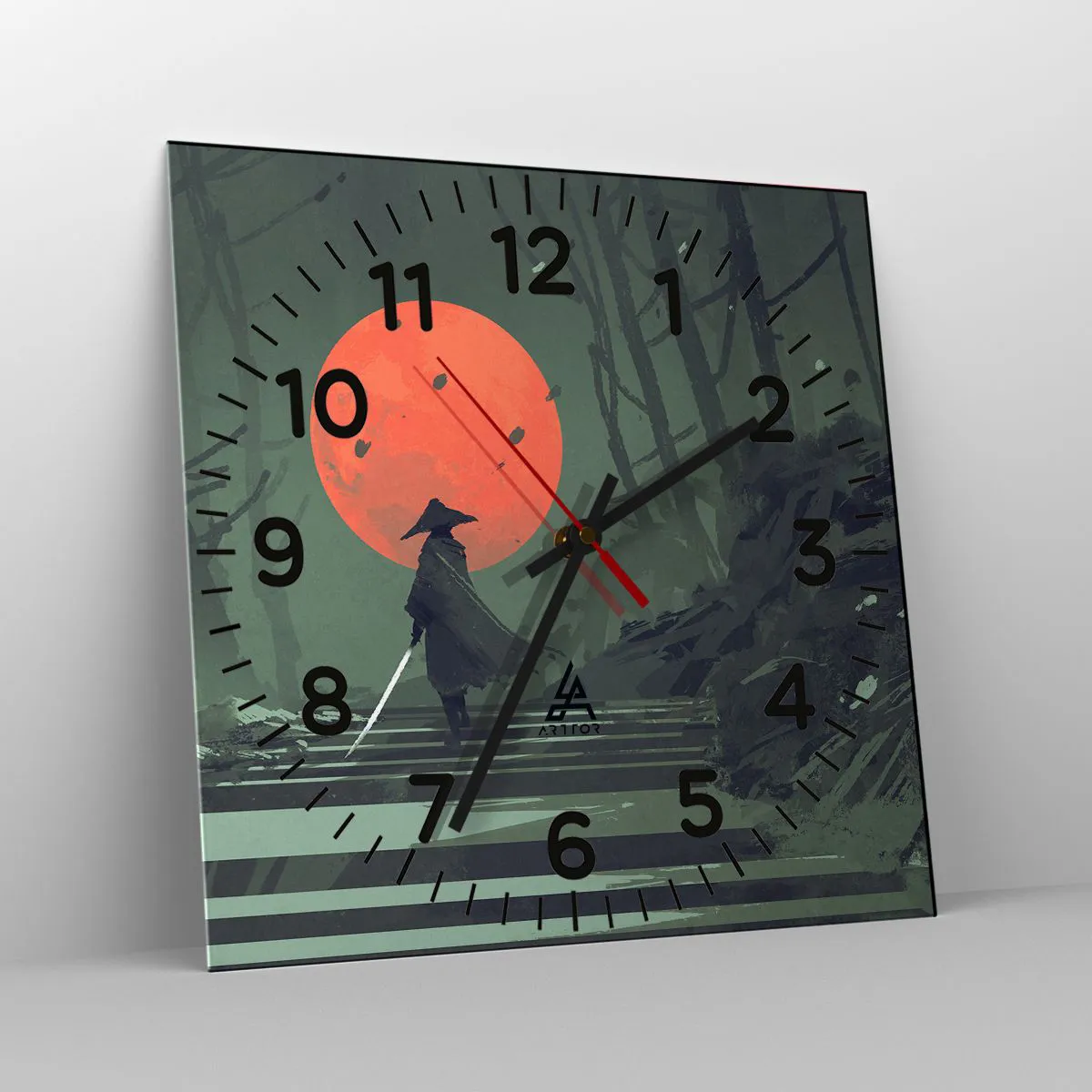 Ceas de perete - Ceas pe sticlă - Războinicul lunii roșii - 30x30 cm