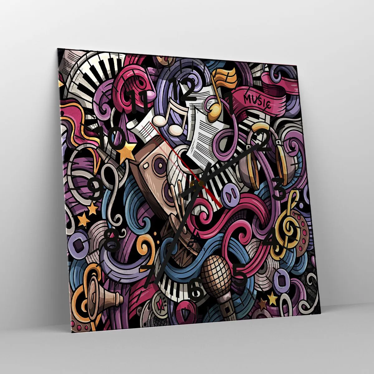 Ceas de perete - Ceas pe sticlă - Melodie complicată - 30x30 cm