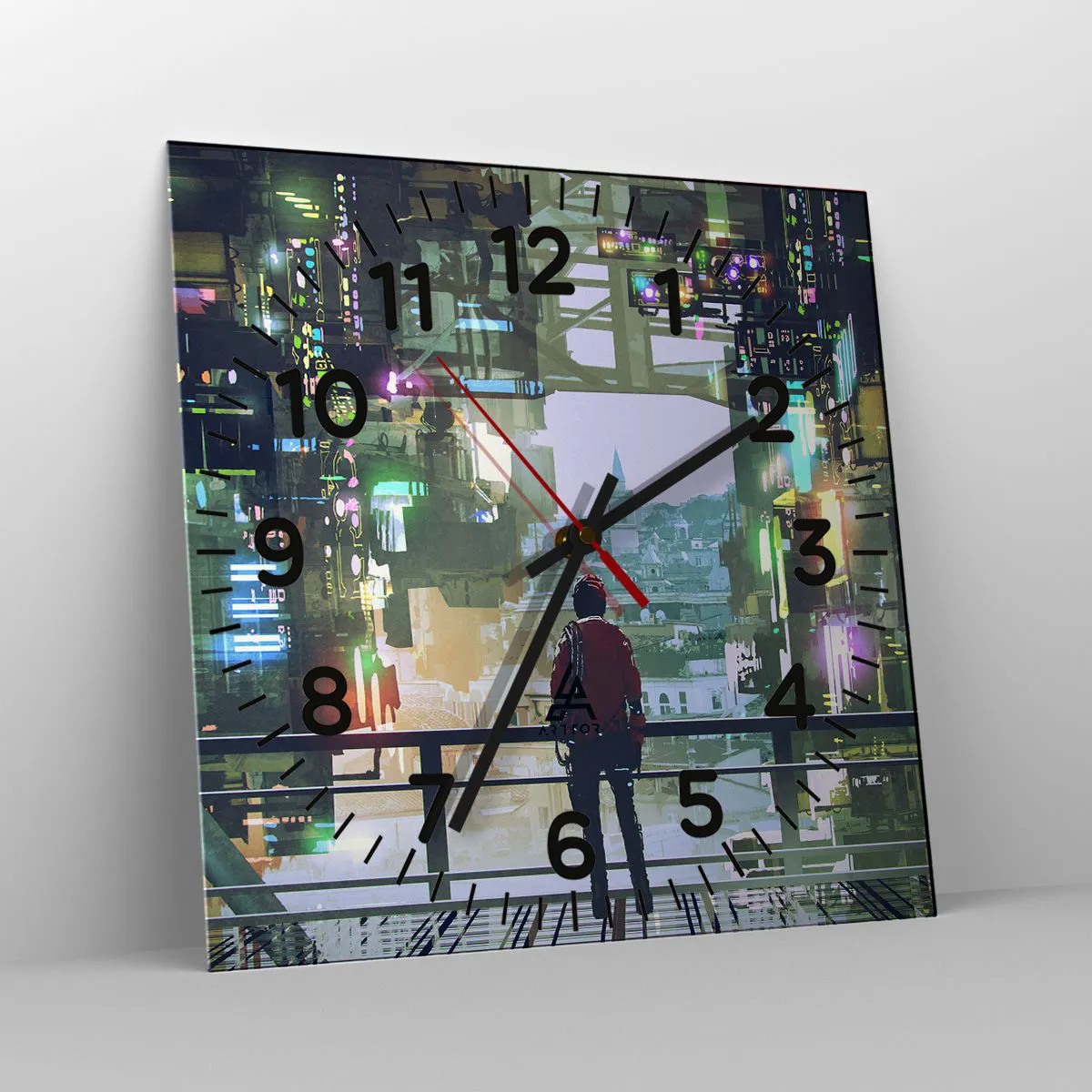 Wall clock - Clock on glass - Two Worlds - 30x30 cm