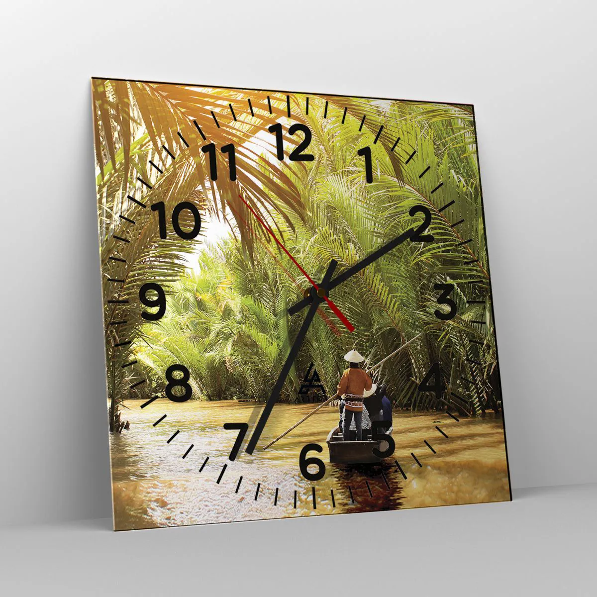 Reloj de pared - Reloj de vidrio - En un túnel de palmeras - 30x30 cm