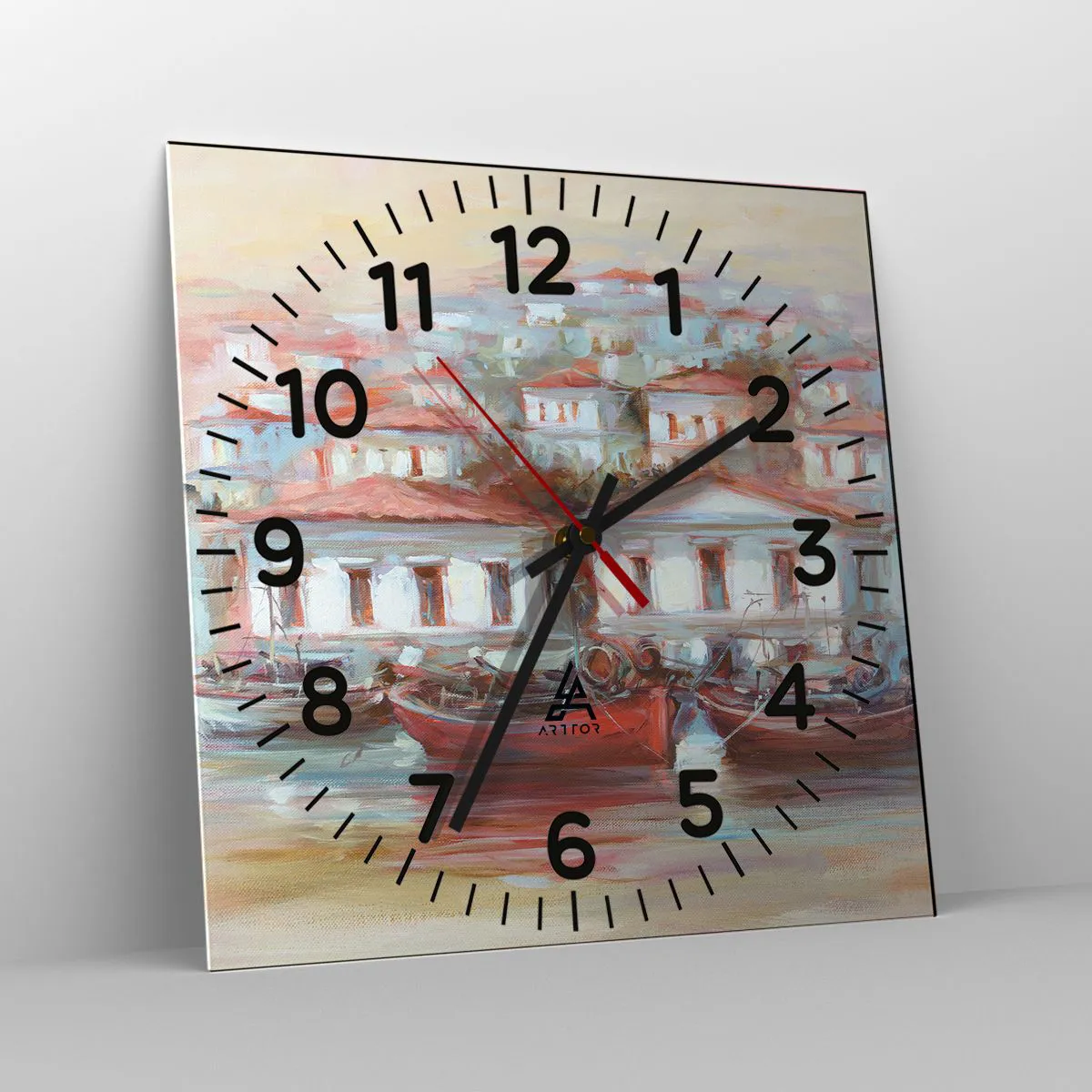 Wanduhr - Glasuhr - Glückliche Stadt - 30x30 cm