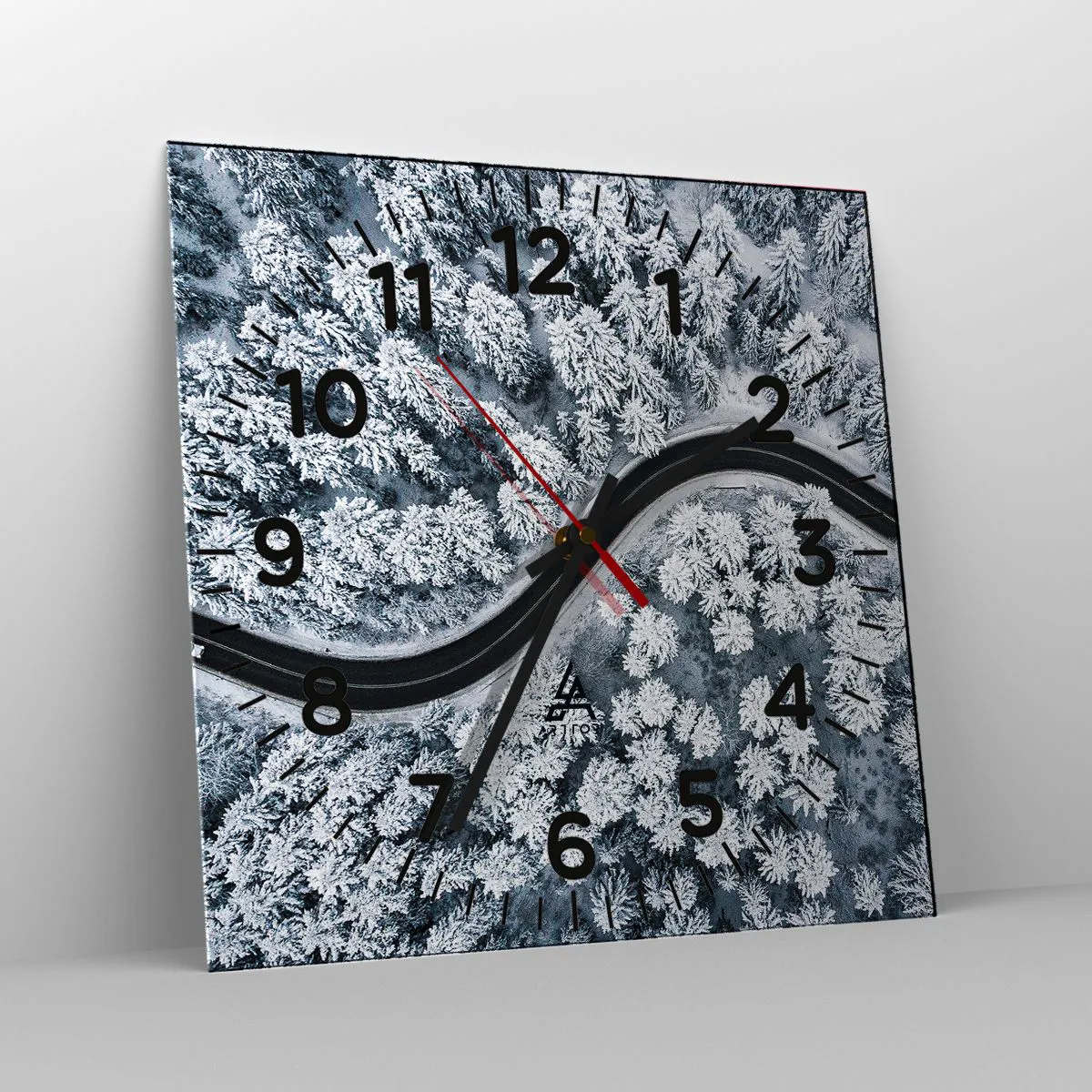 Ceas de perete - Ceas pe sticlă - Prin pădurea de iarnă - 30x30 cm