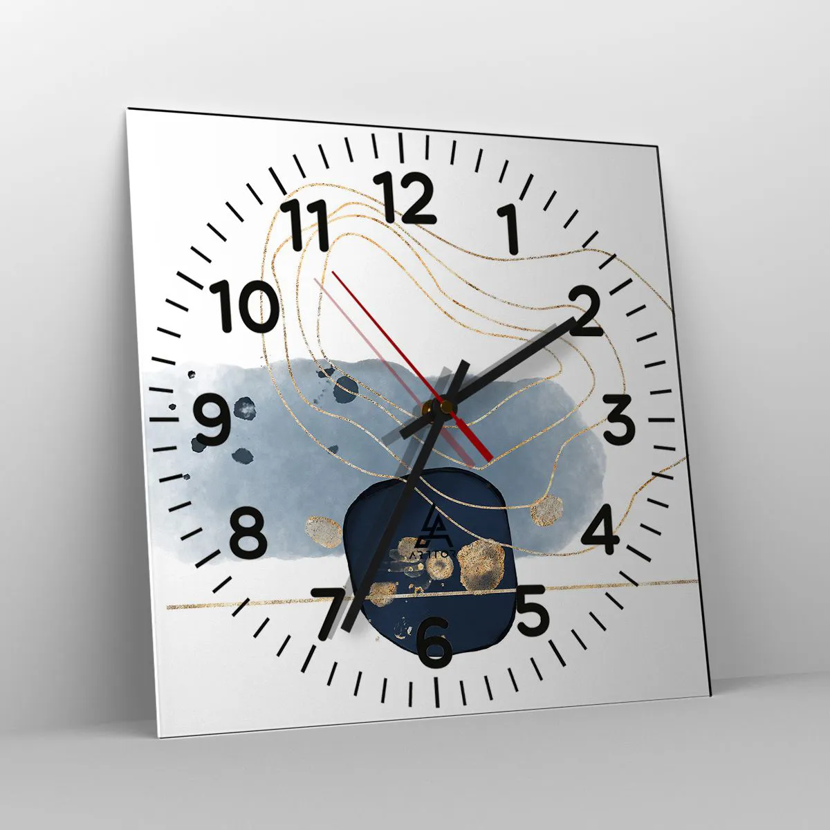 Ceas de perete - Ceas pe sticlă - Fantezie albastru-auriu - 30x30 cm