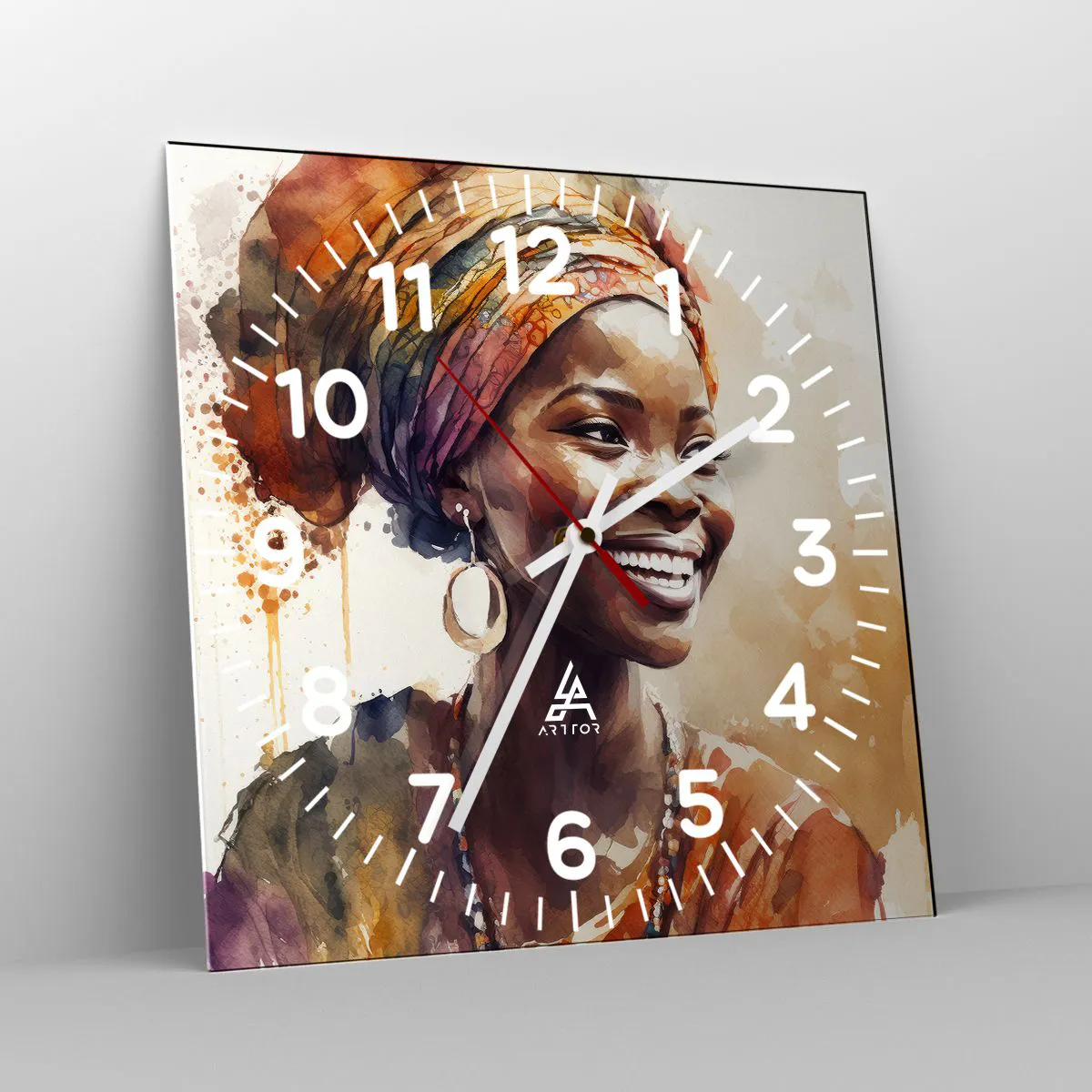 Reloj de pared - Reloj de vidrio - Reina africana - 30x30 cm