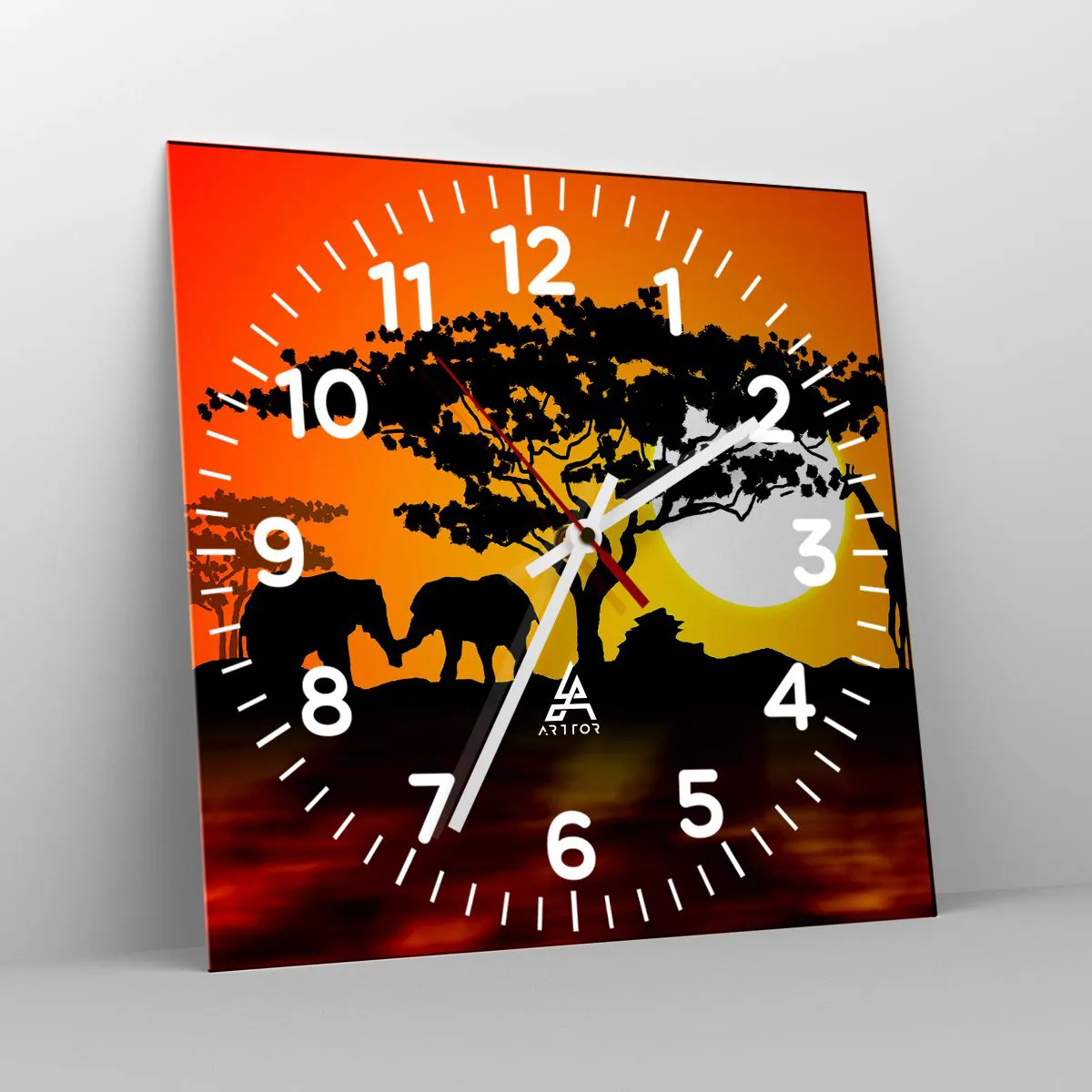 Ceas de perete - Ceas pe sticlă - Întâlnire în savană - 40x40 cm