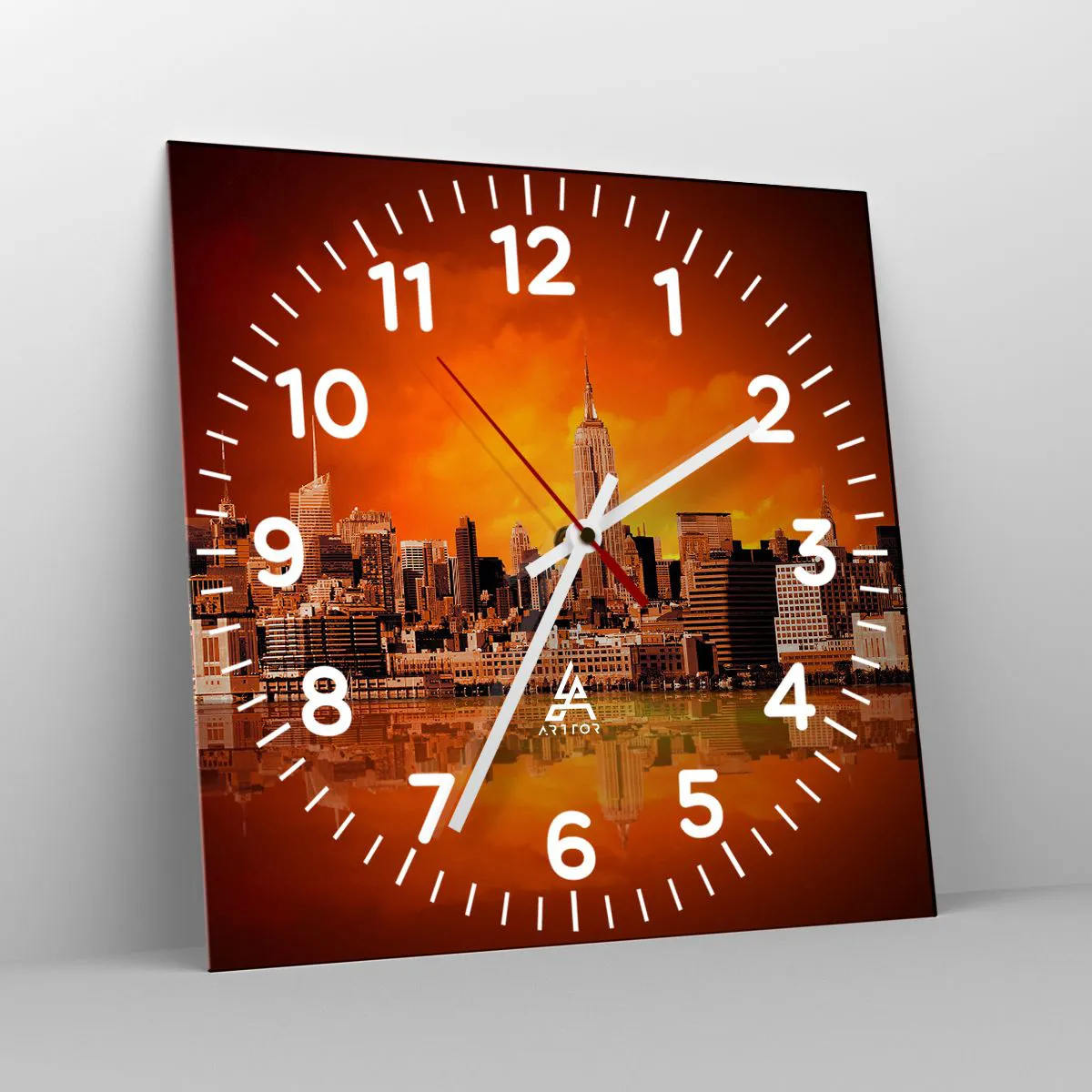 Wanduhr - Glasuhr - Das Großstadtpanorama in Gelb und Bronze - 40x40 cm