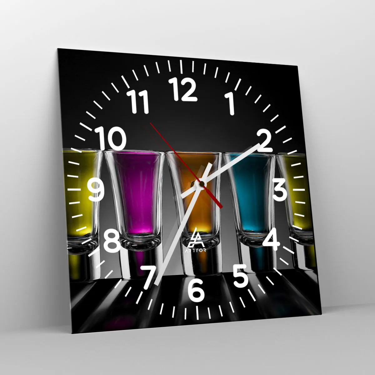 Ceas de perete - Ceas pe sticlă - Culori de bucurie - 40x40 cm