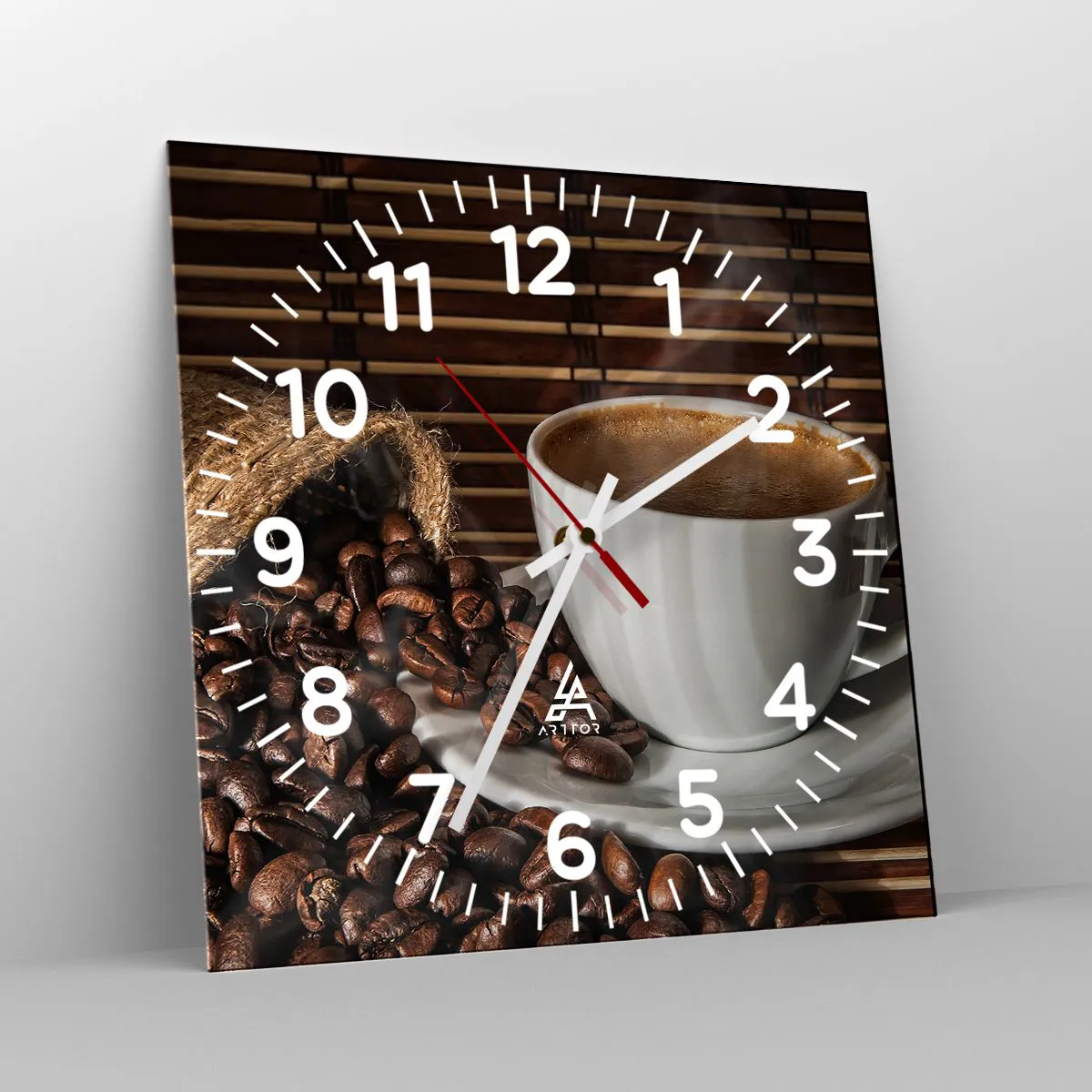 Ceas de perete - Ceas pe sticlă - Negru de cărbune, transparență de chihlimbar - 40x40 cm