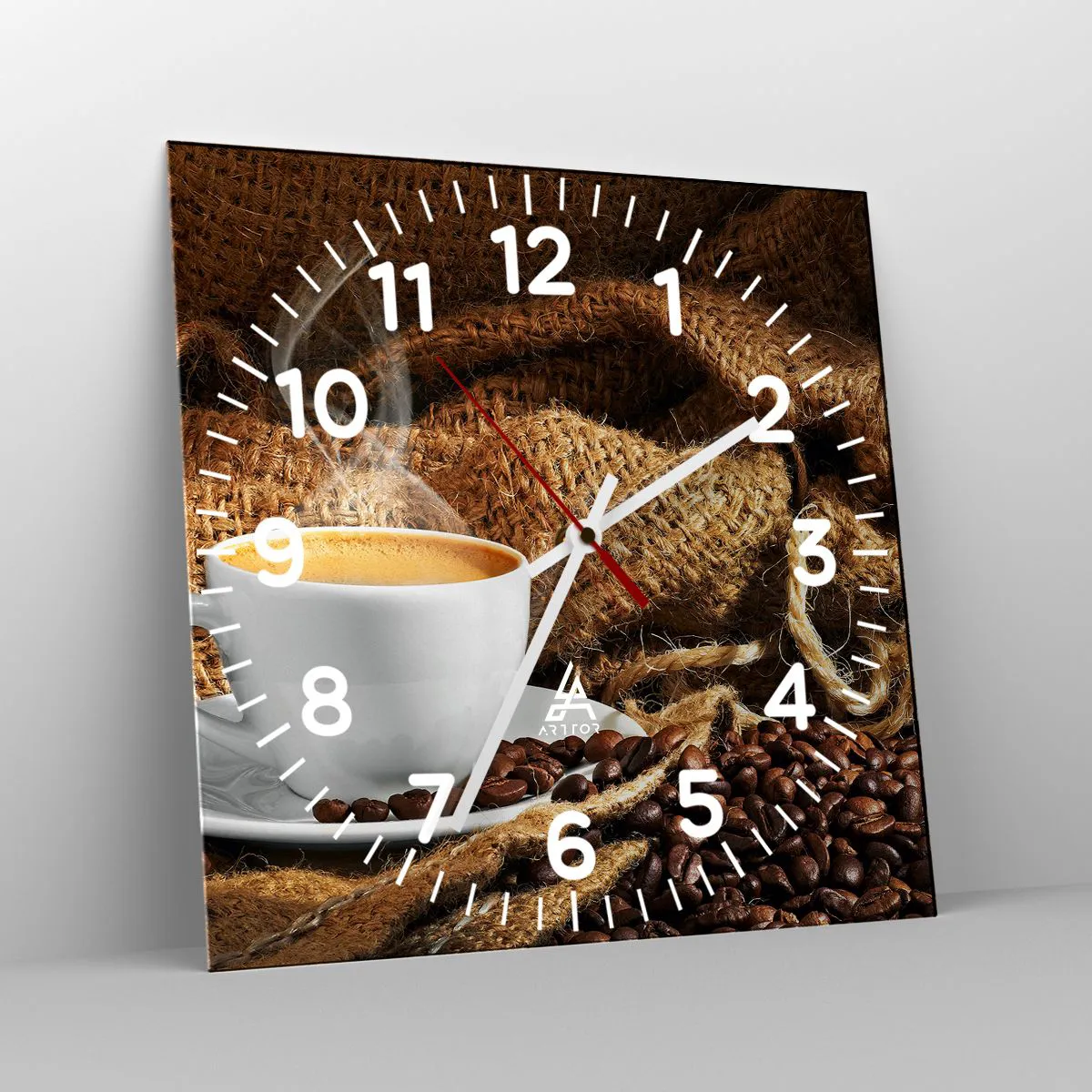 Wall clock - Clock on glass - Smell of a Mocha and Density of a Honey Drink - 40x40 cm
