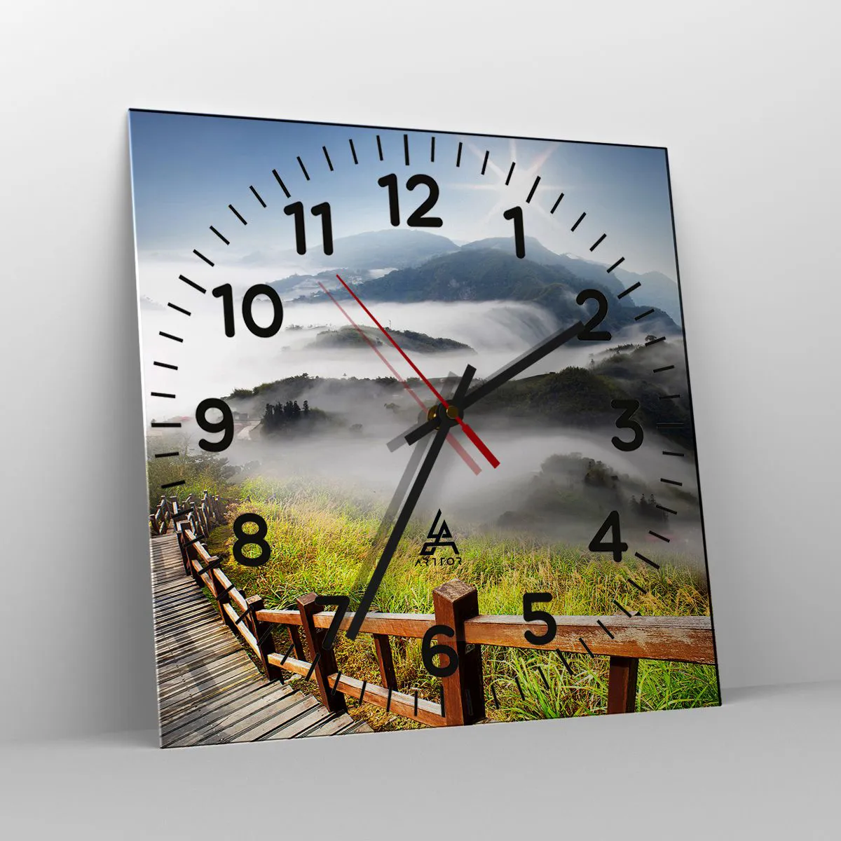 Wanduhr - Glasuhr - Gewebt aus Lichtschein und Nebel - 40x40 cm