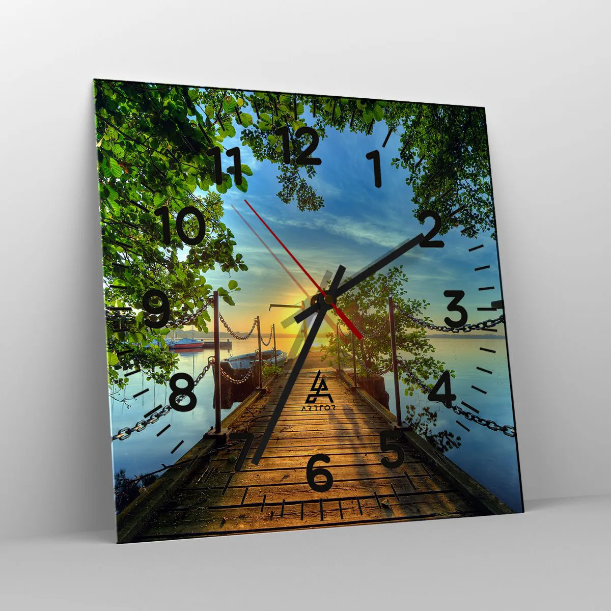 Relógio de parede - Relógio em vidro - Oeste sobre a água - 40x40 cm