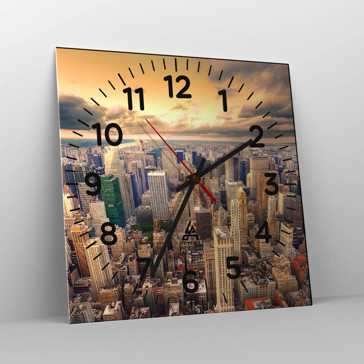 Relógio de parede - Relógio em vidro - Metrópole dourada - 40x40 cm