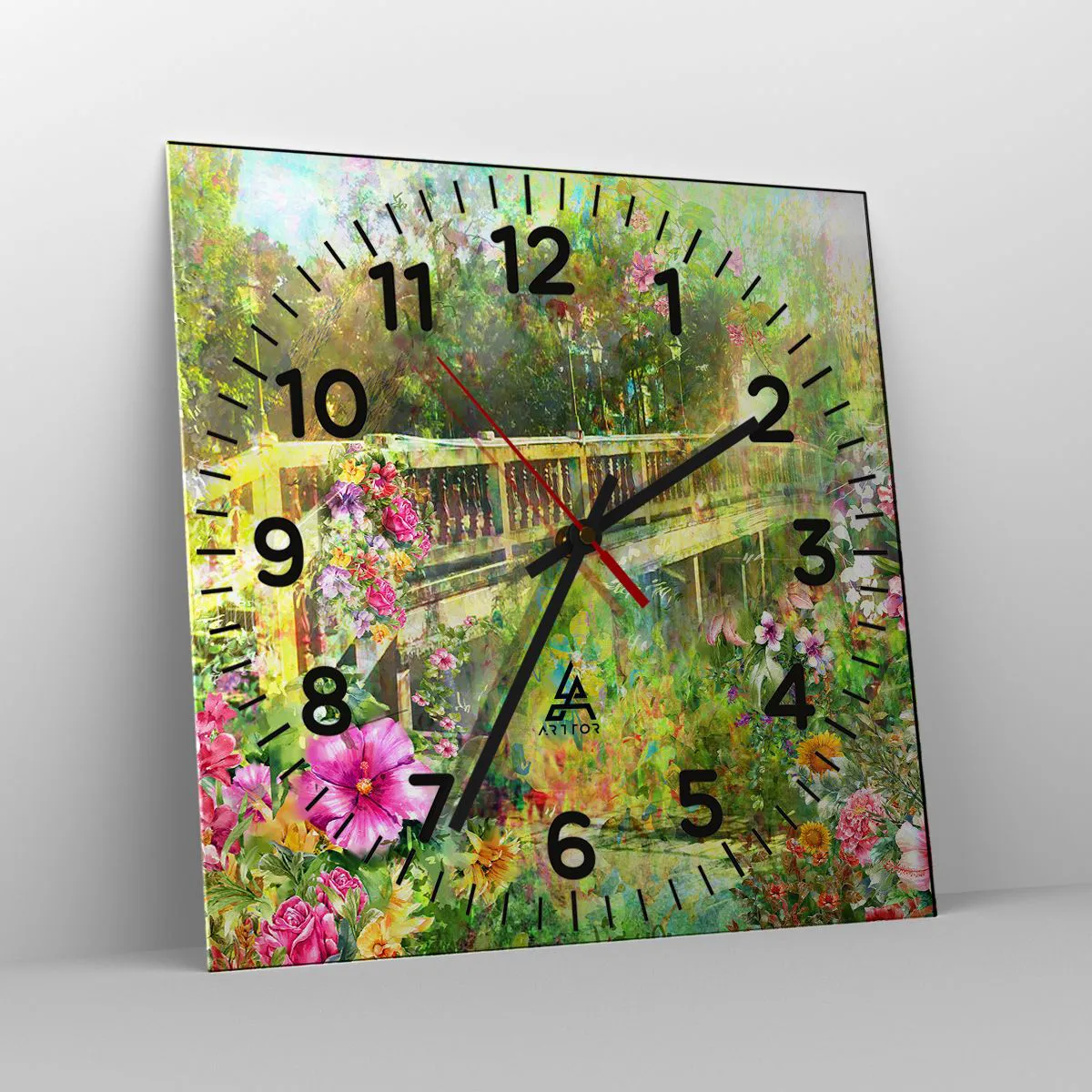 Väggklocka - Klocka på glas - Vårsuckarnas bro - 40x40 cm