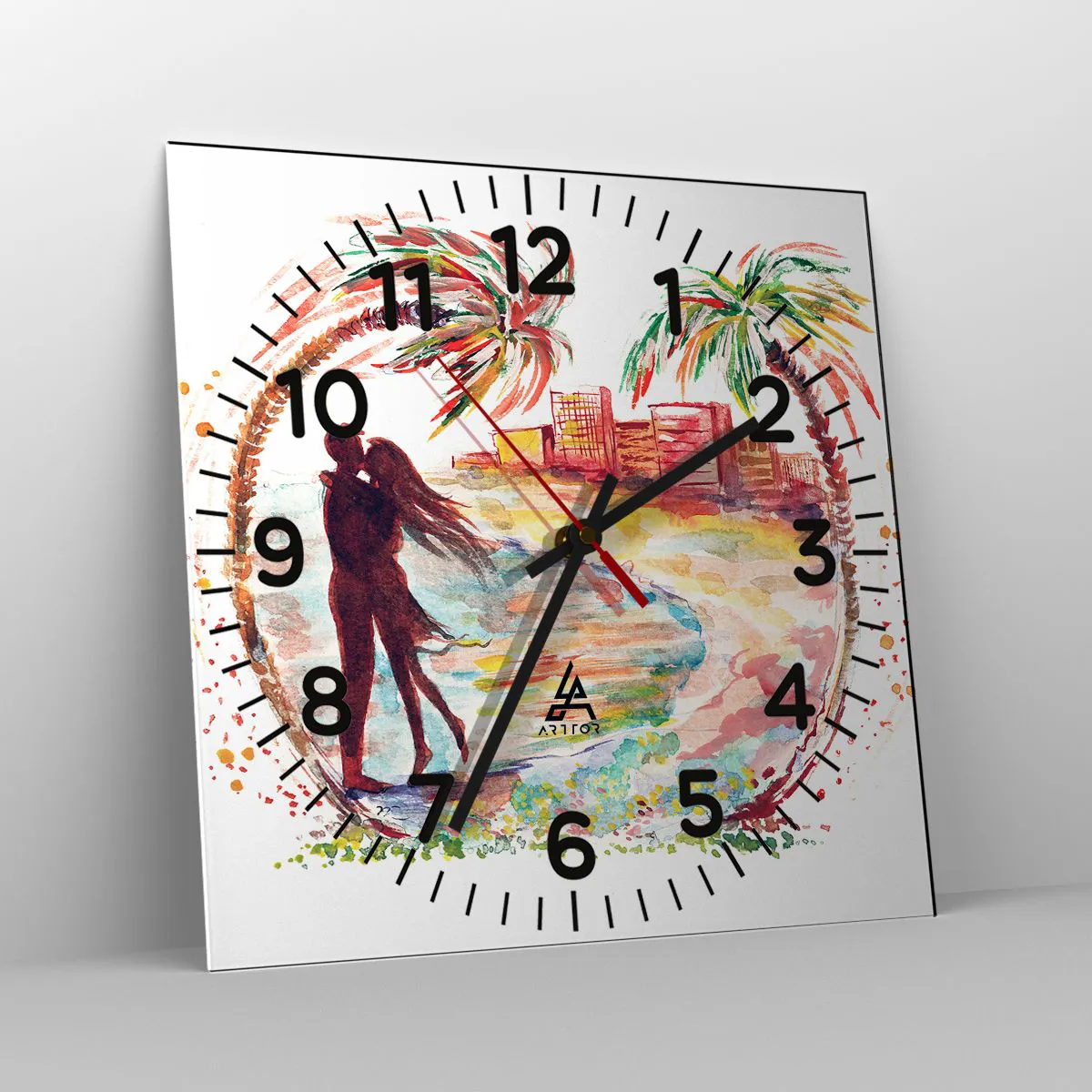 Wanduhr - Glasuhr - Romantischer Urlaub - 40x40 cm