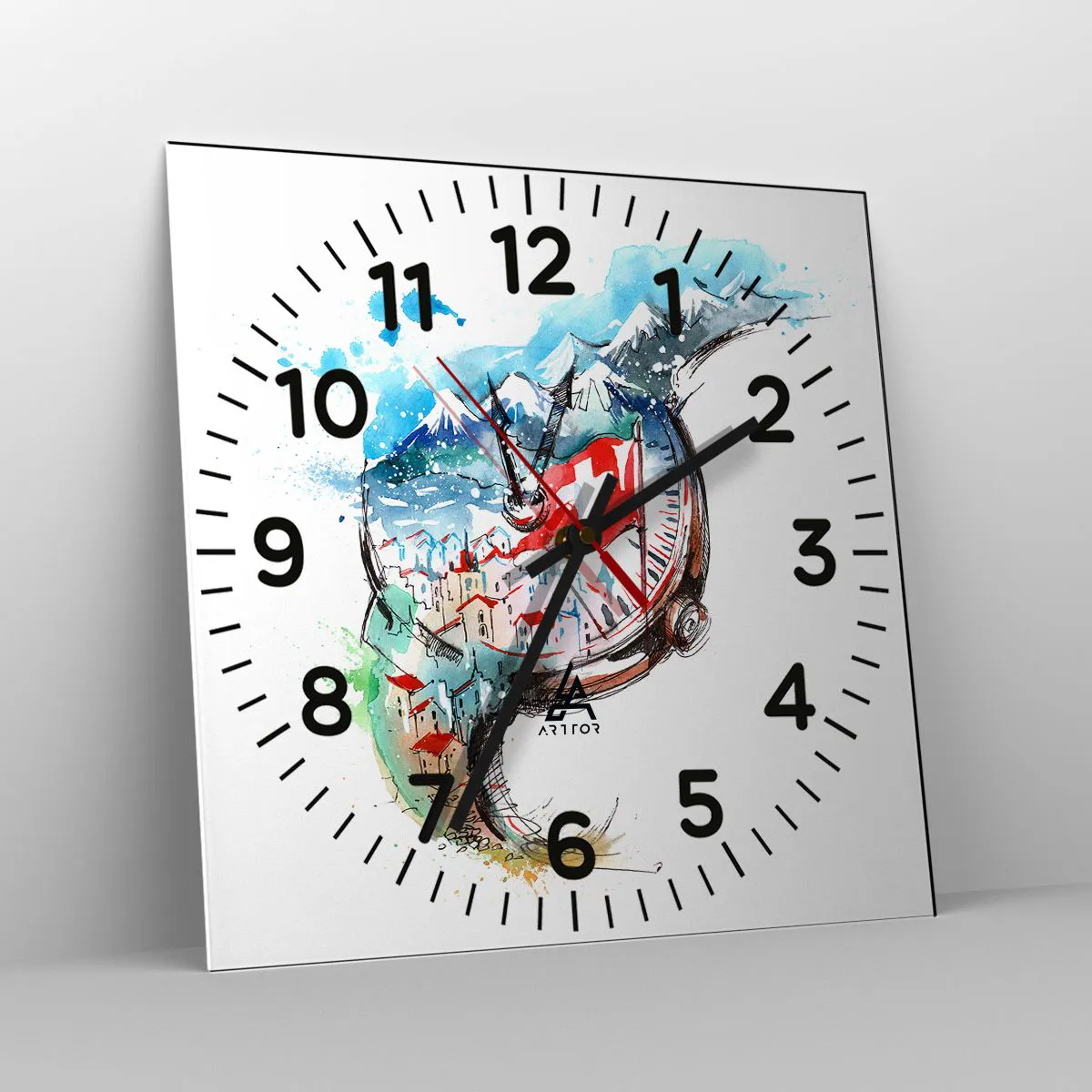 Wanduhr - Glasuhr - Der Geist der Schweiz - 40x40 cm