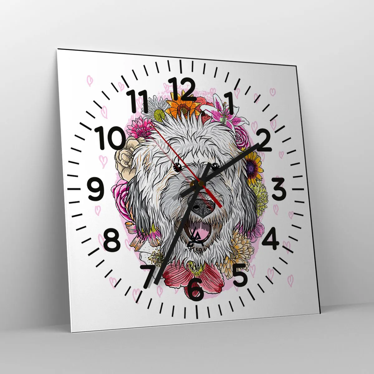 Ceas de perete - Ceas pe sticlă - Bucuria cățelușului - 40x40 cm